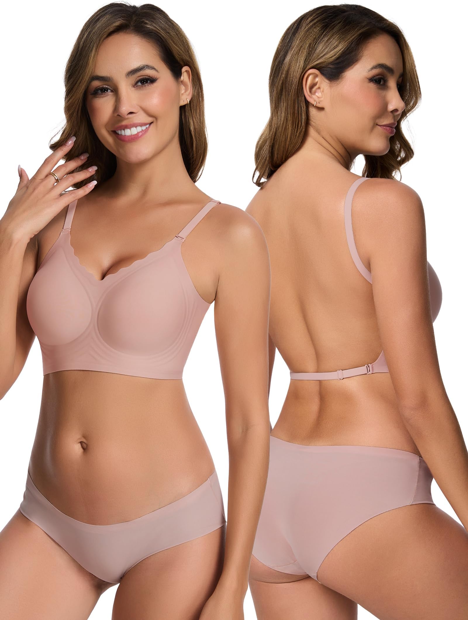Low Back Bras for Women Deep V Seamless Bralette Wireless Backless Bra Convertible Straps Halter Bra