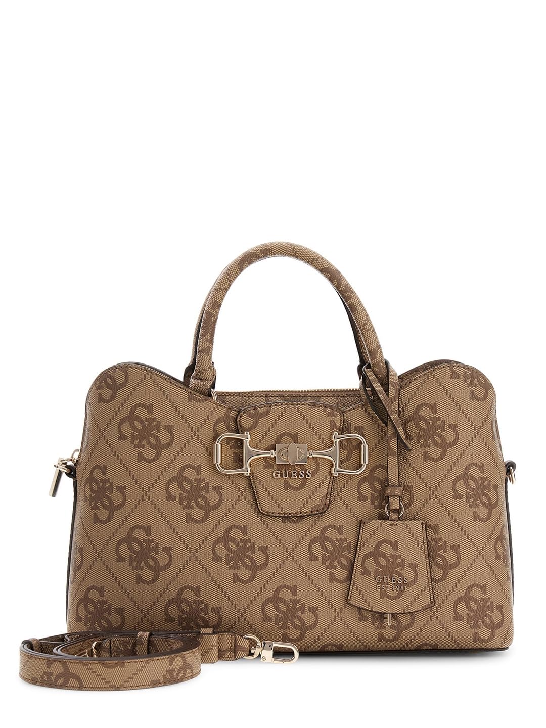 GUESS bolso bandolera Janie Logo Girlfriend Satchel Latte Logo marrón claro