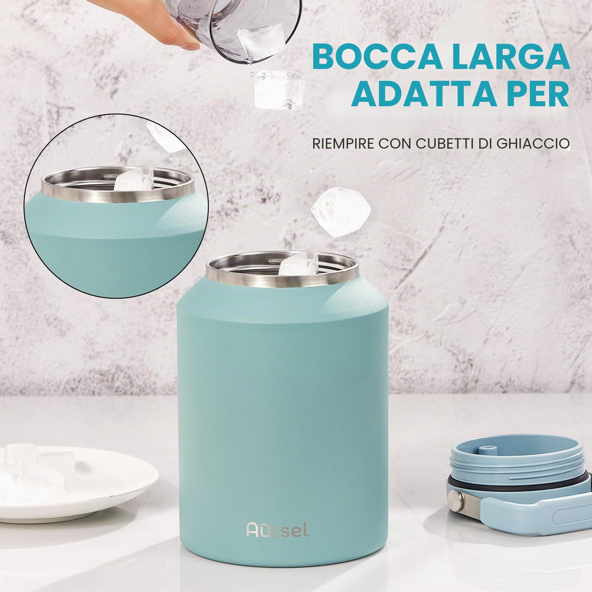 Borraccia Termica 2 litro Bottiglia Termica Senza Perdite Borraccia Palestra Sportiva in acciaio inox, rimanere fredde 24h o calde 12h, Senza BPA