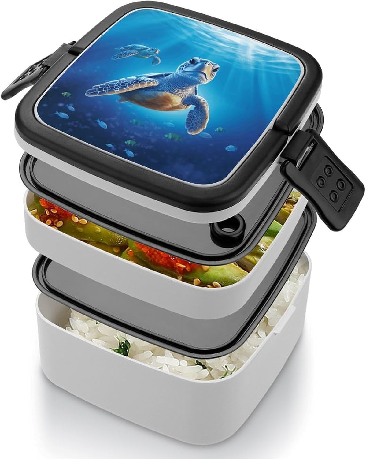 Adults Lunch Box Adult Bento Box Stackable Bento Box BPA-Free Turtle in Blue Water Lunch Box Food Container Ideal for Meal Prep, Work, And On The Go