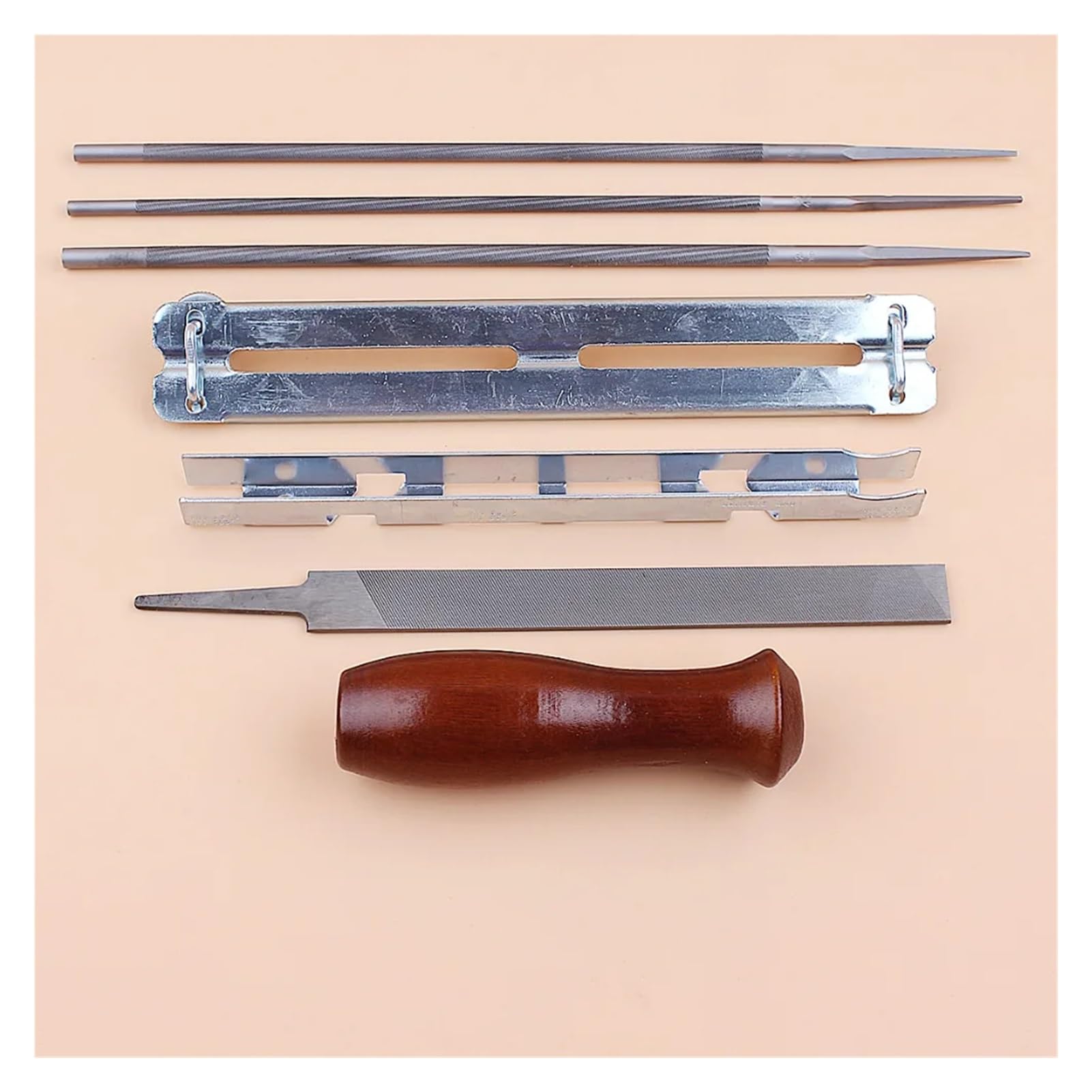 Juego de 7 Unidades de limas for afilar Cadenas de Motosierra, limas de 4mm, 4,8mm y 5,5mm for limas de Cadena de 3/8 ", 325", 404", Juego de Soporte de Madera