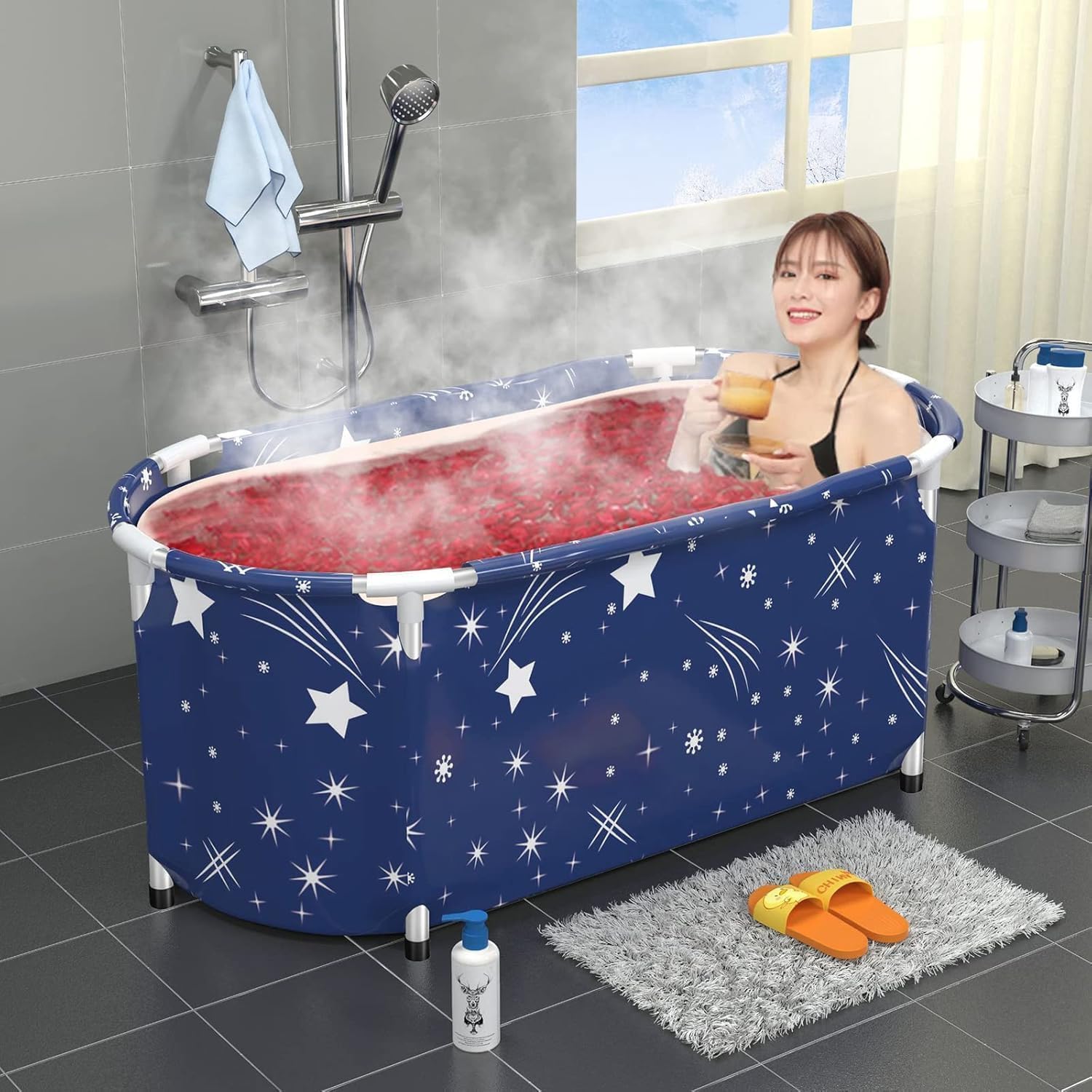 Foldable Bathtub For Adults With Backrest, Portable Bath Tub -8