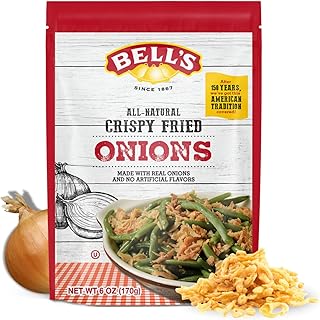 Bell's Fresh Fried Onions – 6 oz Bag – Crispy & Flavorful Topping for Green Bean Casserole, Burgers, Salads & More – Classic New England Style – Resealable Bag