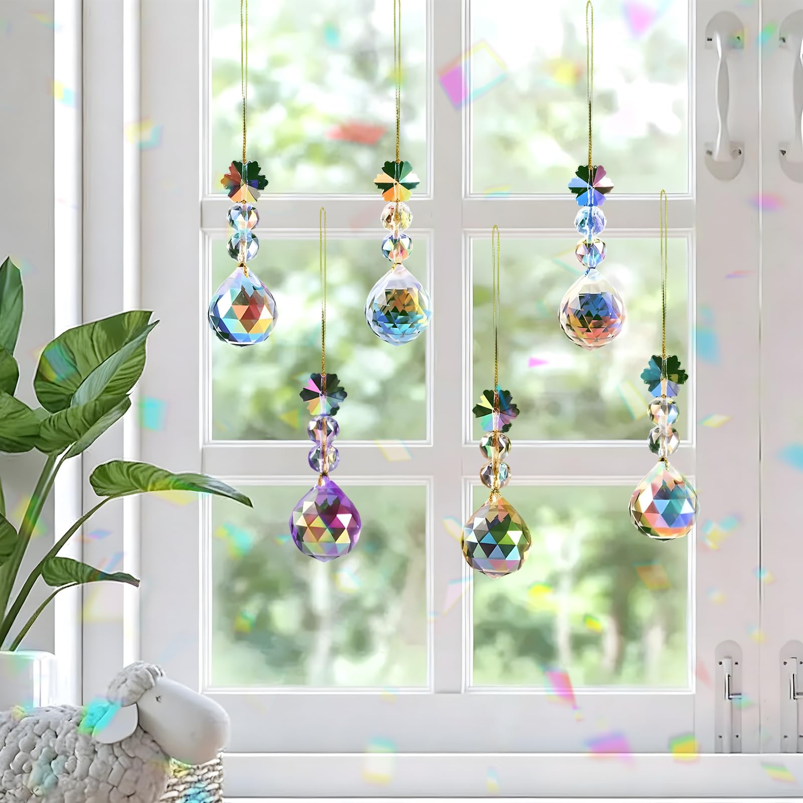 12Pcs Glass Crystal Suncatcher for Windows - 22mm Colorful Crystal Ball Sun Catcher Ornament Hanging Garden Car