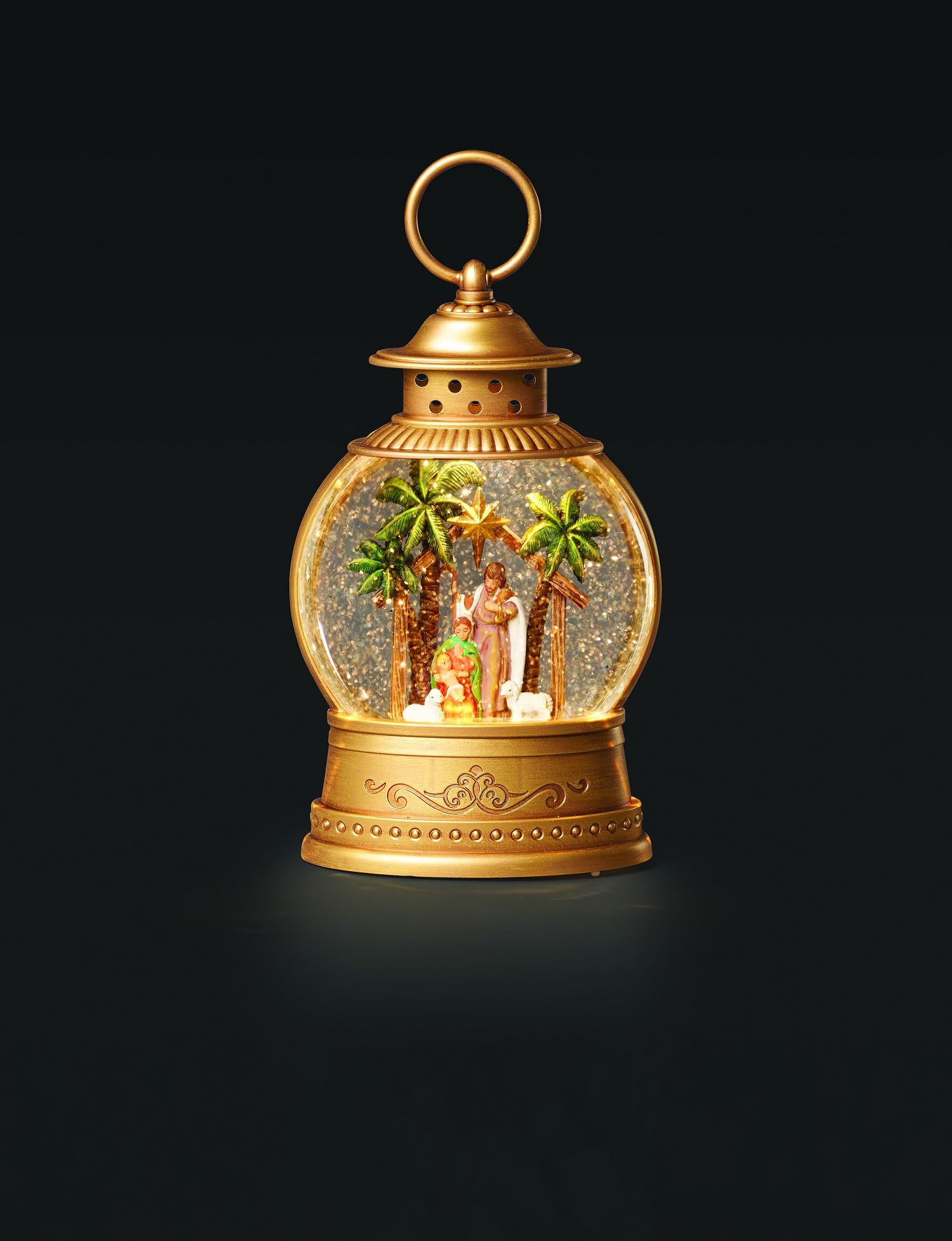 Fontanini by Roman, Holy Family, LED Swirl Lantern, Lantern Collection, Handmade in Italy, Designed and Manufactured in Tuscany, Polymer, Hand Painted, Italian, Detailed