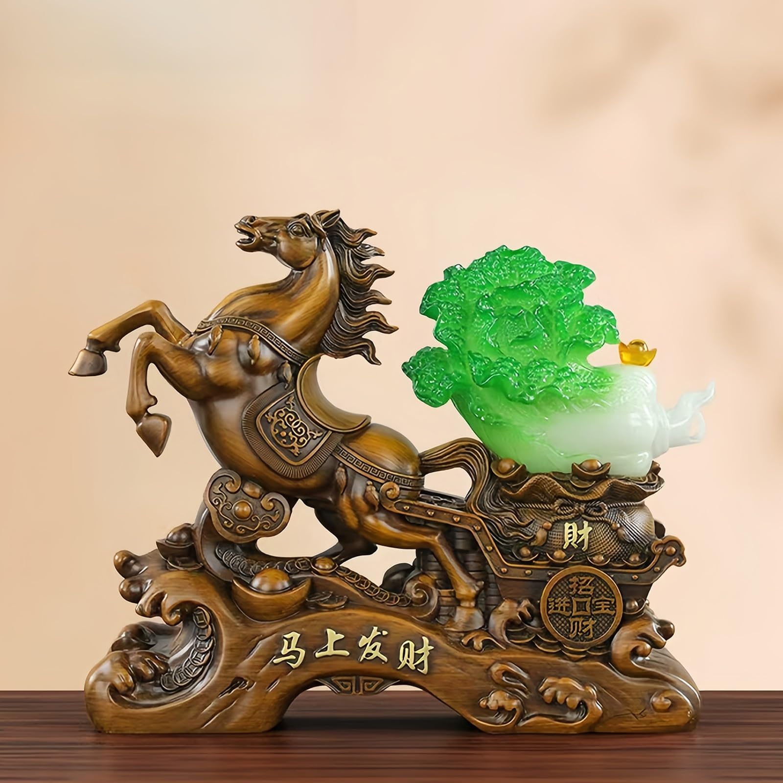 Figurka konia Feng Shui, dekoracja noworoczna, szczęśliwy ornament konia 2026, nadaje się do domu, biura i użytku na biurku(27 x 9 x 22 cm/10,6 x 3,5 x 8,7 cala)