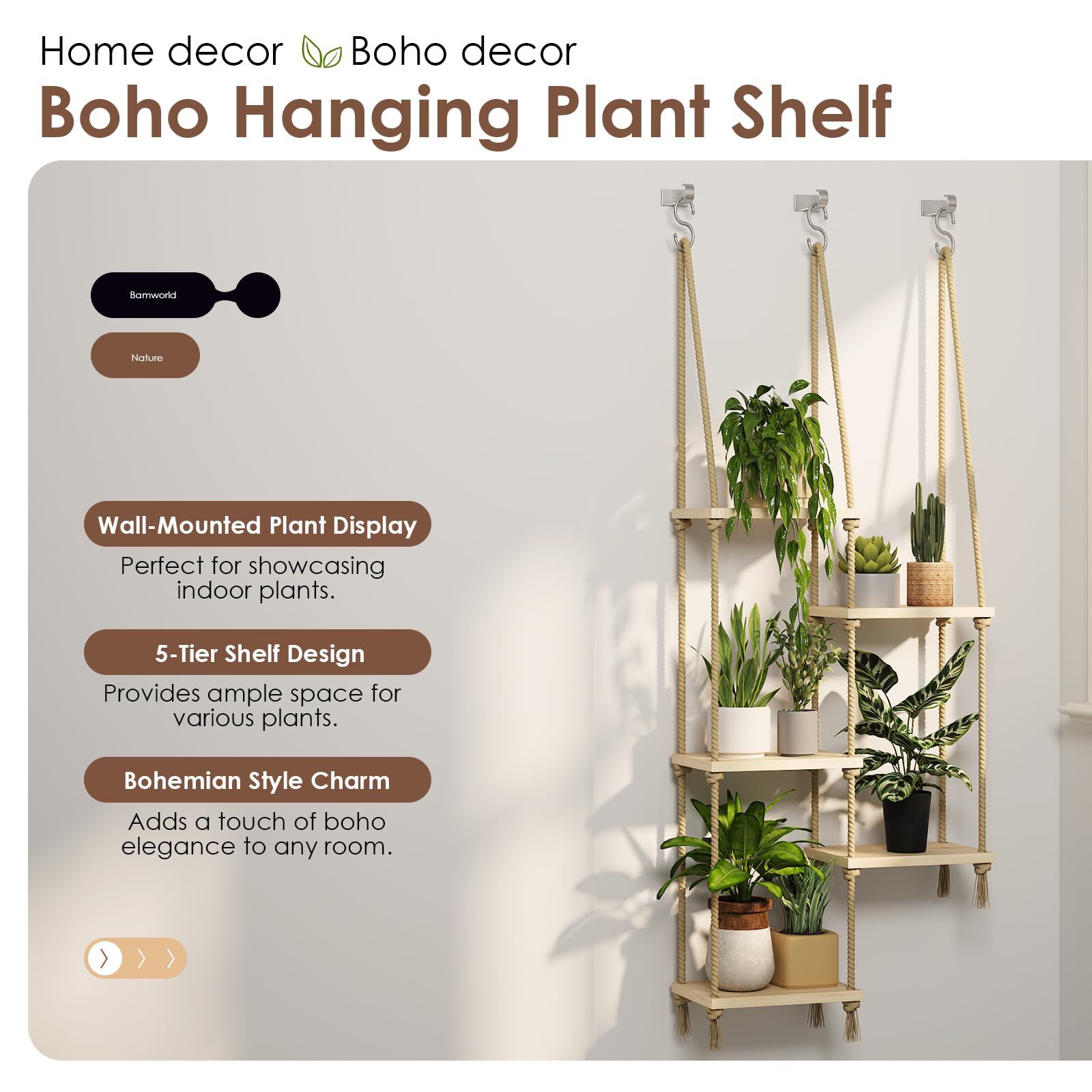 Bamworld Window Plant Shelves Hanging Shelves Window Plant Hanger Indoor  Wood Plant Wall Shelf Window Sill Plant Shelf Indoor Hanging Plant Stand  Living Room Decor Garden Boho Decor - BigaMart