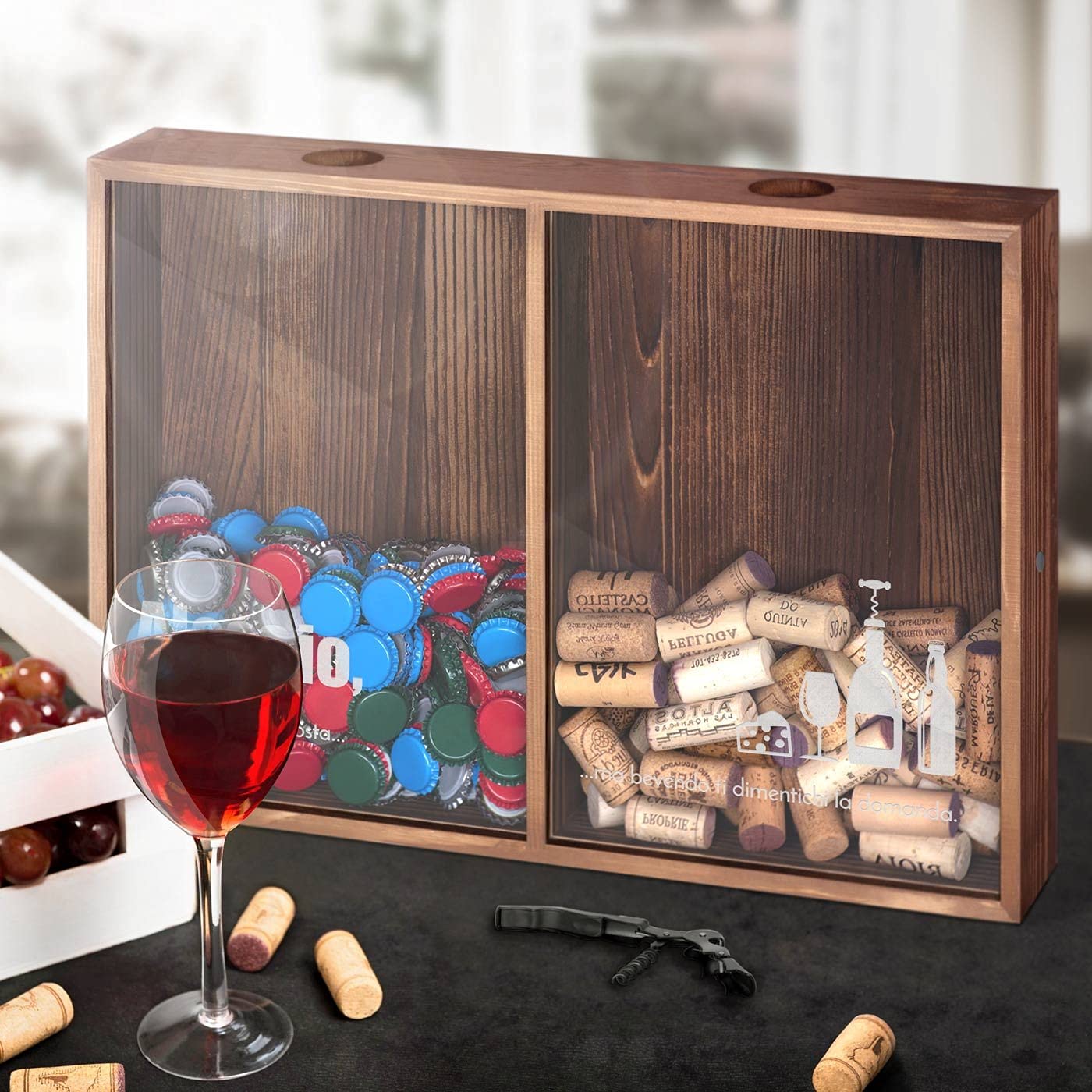 Raccogli Tappi Di Sughero Maverton Personalizzato - Con Cavatappi, 2 Scomparti, Idee Regalo Per Uomo