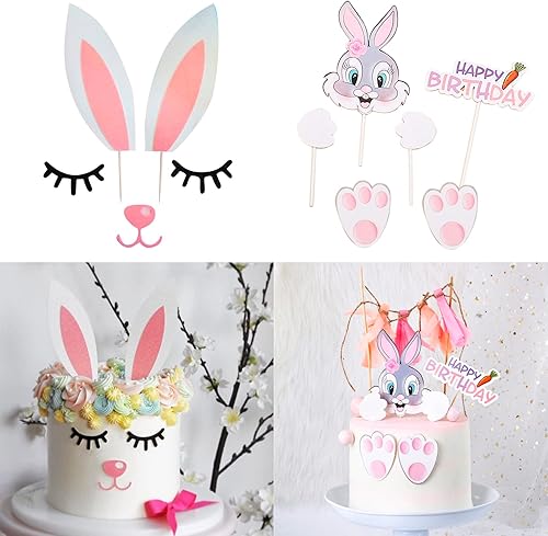 Decoraciones de pastel de orejas de conejo de Pascua, decoración de cupcakes feliz con pestañas, nariz, Pascua, Navidad, cumpleaños, fiestas, 2
