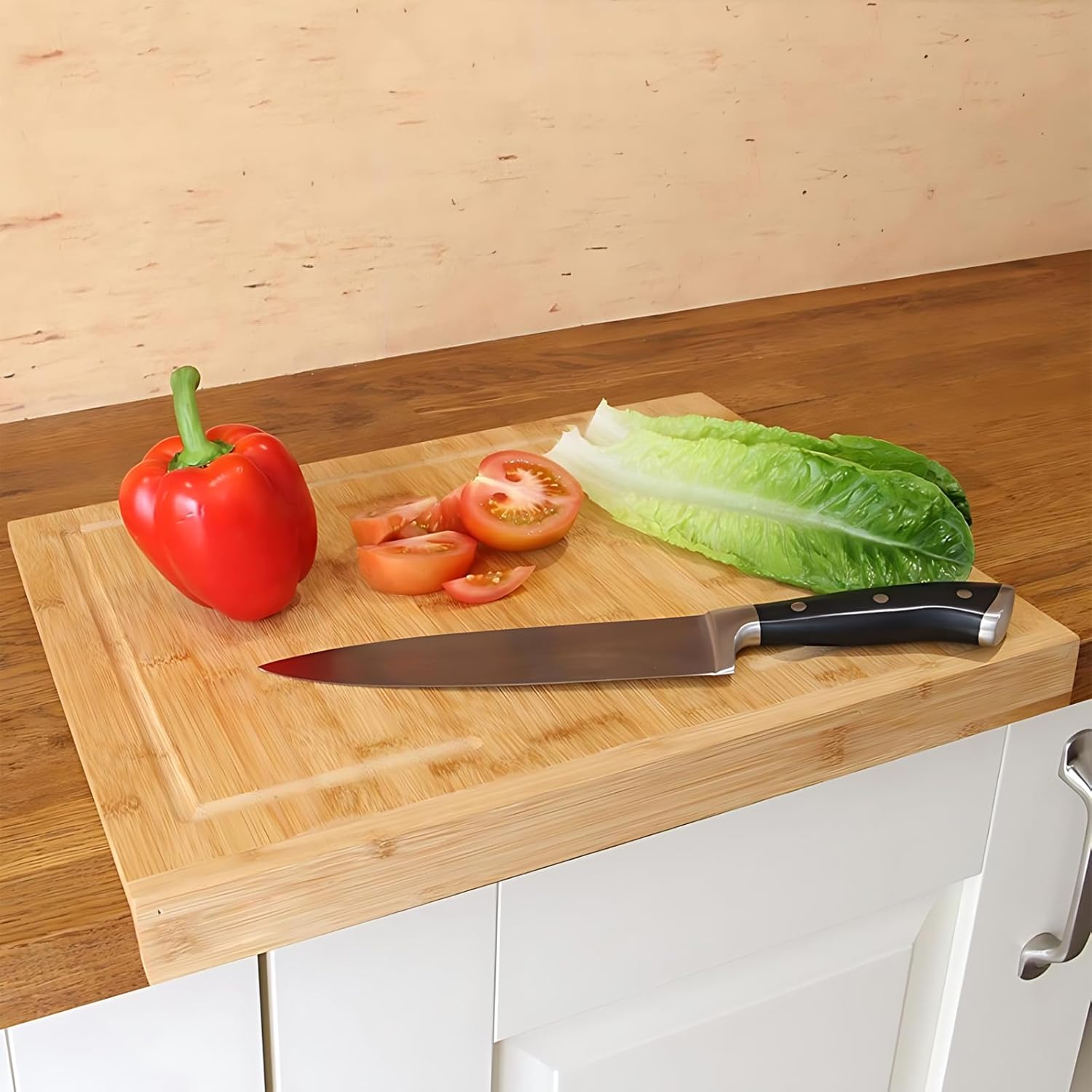 Bamboo Cutting Board with Counter Edge | Perfect for Vegetables, Fruits, Meats, and Cheeses | Measures 18-inches x 14-inches x 1-3/4-inches - Image 6