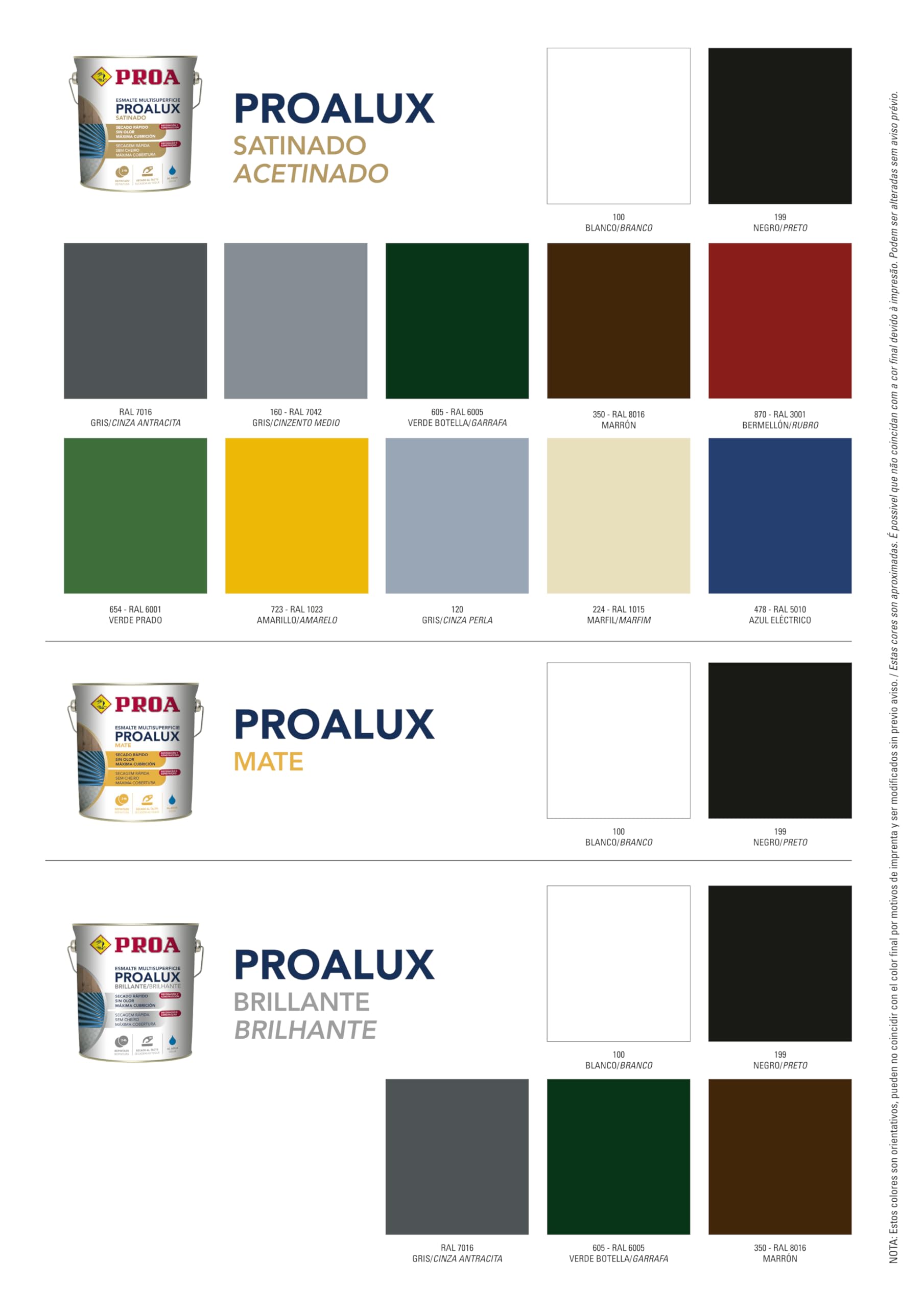 PROALUX Esmalte al agua Multiadherente. Negro RAL 9005. 750 ML. Multisuperficie. SATINADO. PROA.