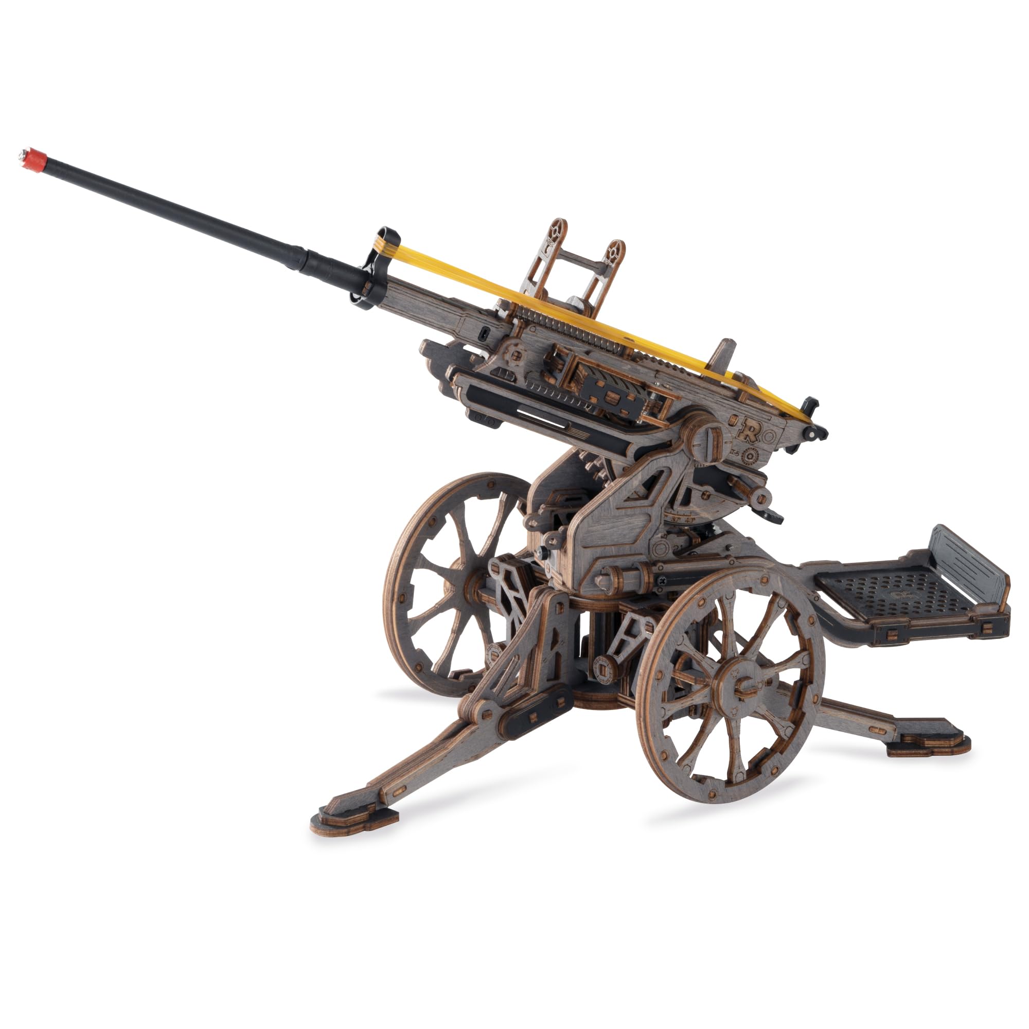 ROKR Anti-Aircraft Gun Mechanical Model Gun Kit, 3D Wooden Puzzles for Adults, DIY Rubber Band Guns Toy, DIY Building Model Kits