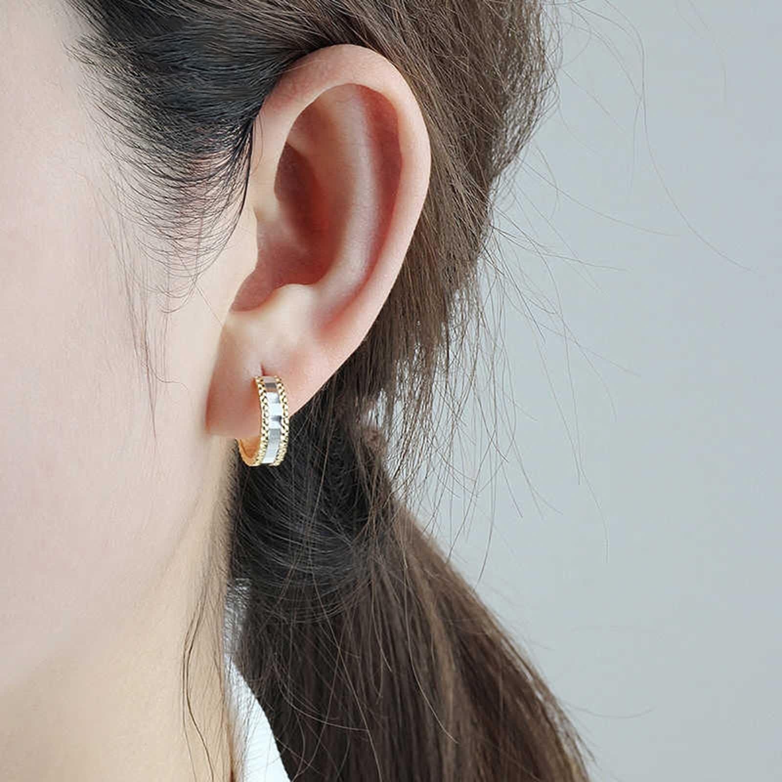 Pendientes de aro pequeños para mujer, pendientes de boda, joyas auténticas, oro amarillo y oro blanco