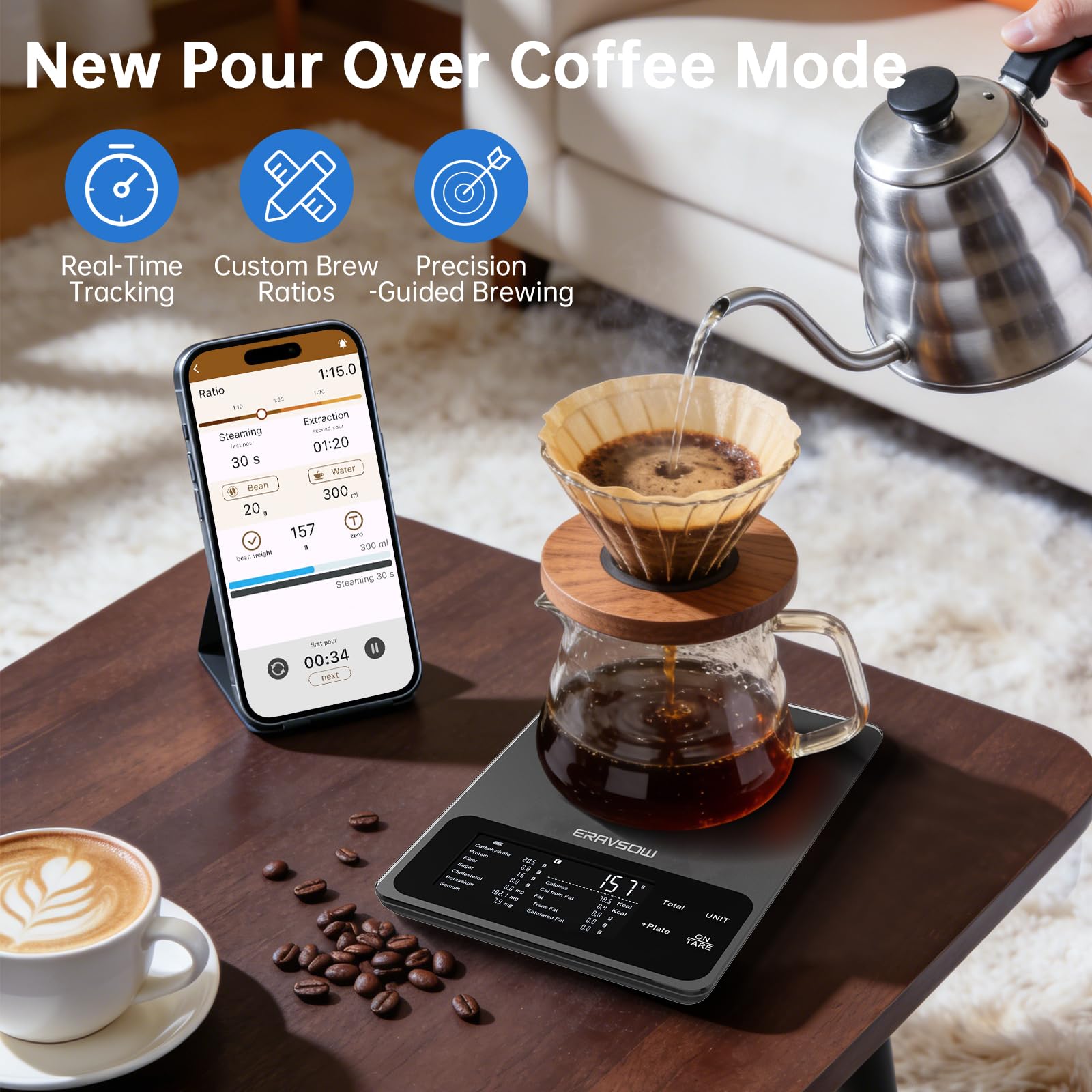 Smart Food - Bilancia da cucina con calcolatrice nutrizionale, app 30 nutrienti per il monitoraggio di calorie, grassi, carboidrati e proteine, obiettivi personali e rapporti giornalieri, informazioni