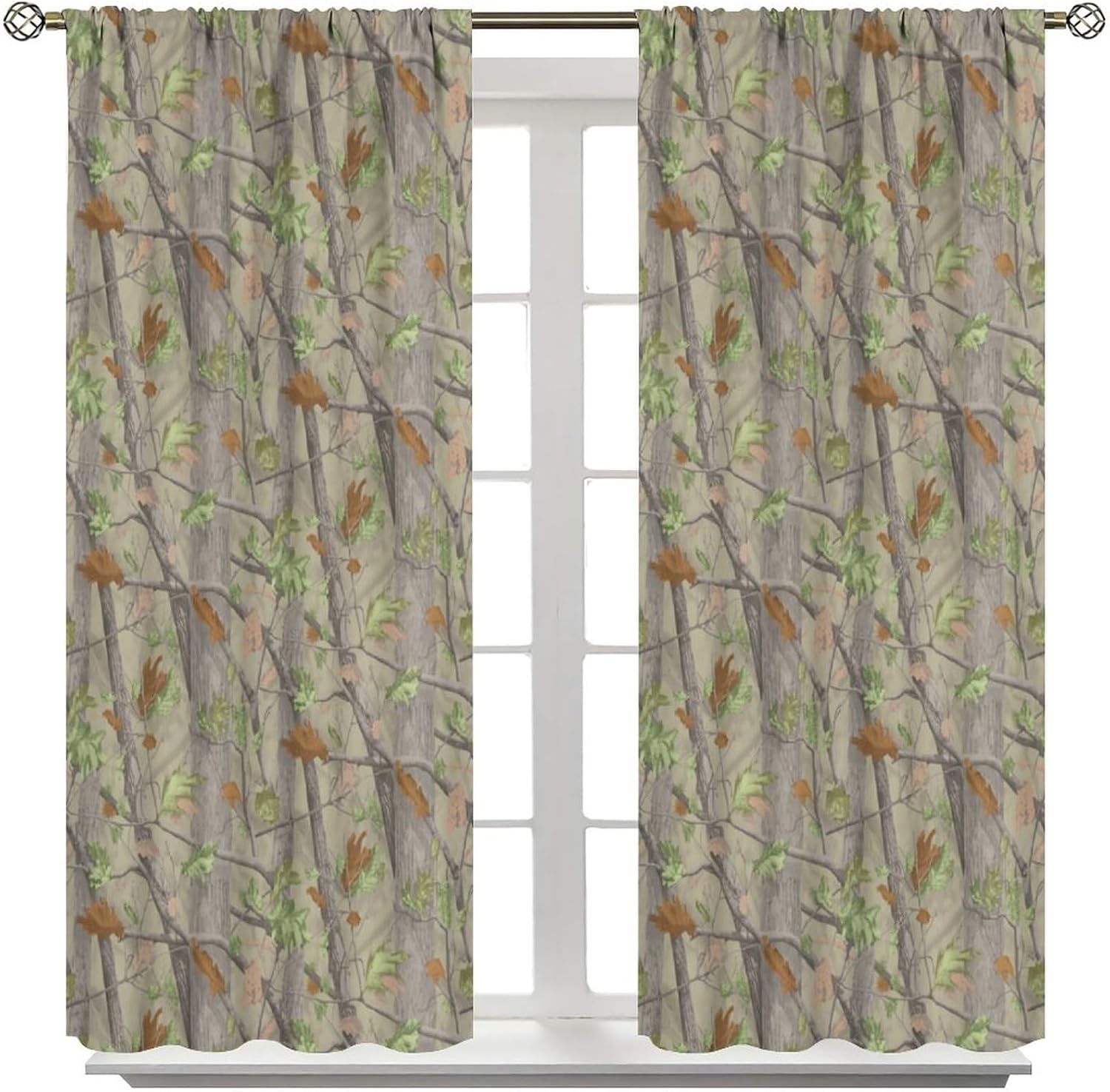 Camouflage Forest Curtain, Forest Green Camouflage Design Pattern Printed Rod Pocket Blackout Window Treatments,for Bedroom Living Room 55" W X 63" L