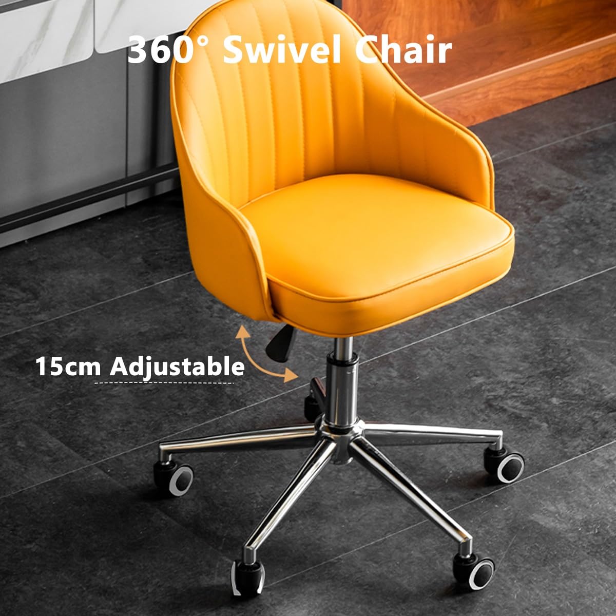 Sedia da scrivania regolabile con ruote, seduta girevole in pelle, per camera da letto, colore: nero