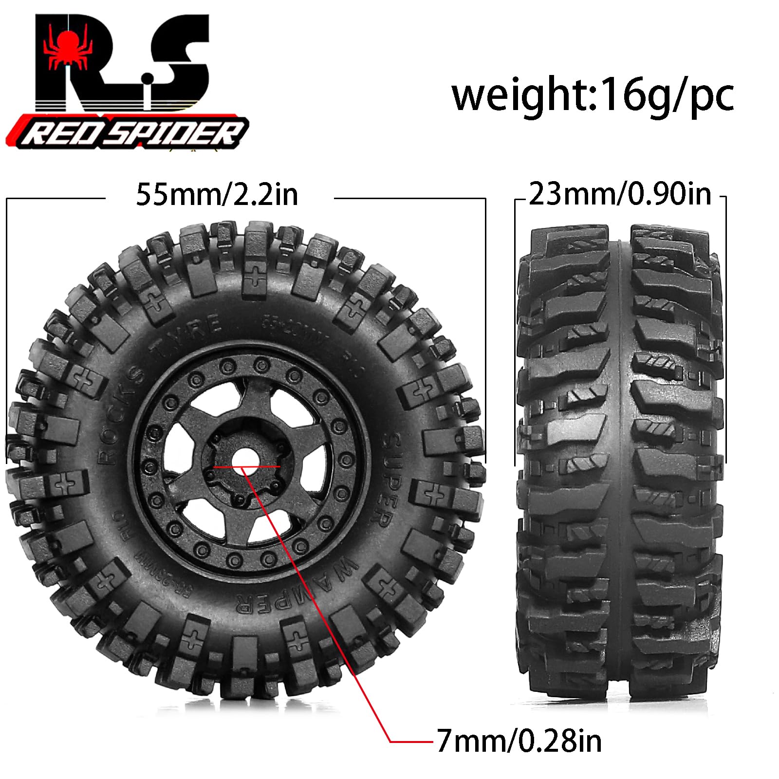 REDSPIDER 2.2 Beadlock Wheels And Tires Set(4Pcs),Plastic...