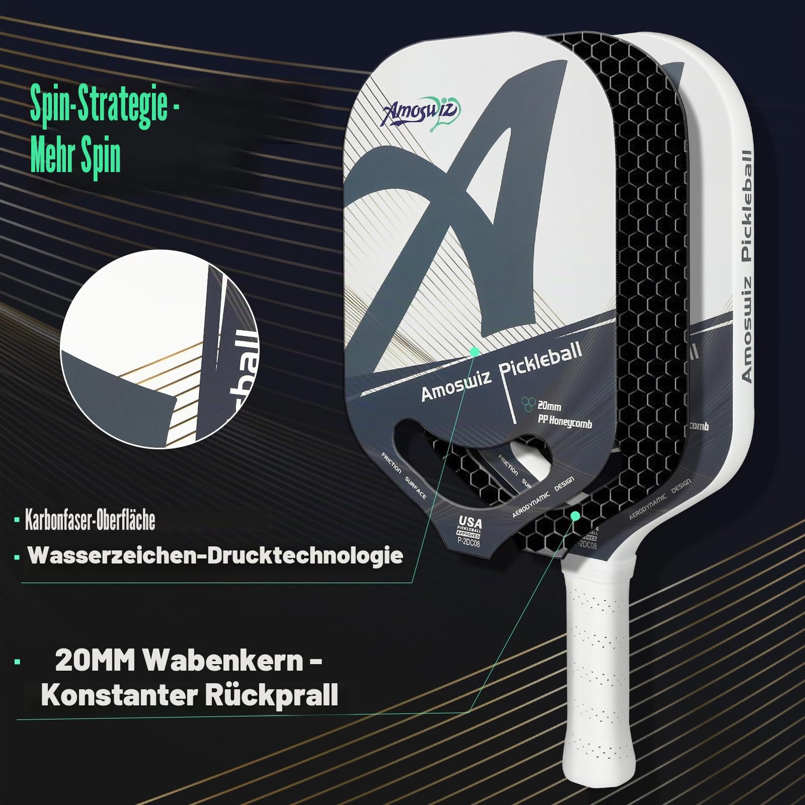 Pickleball-Paddel aus Kohlefaser, 19 mm, thermogeformtes Pickleball-Paddel