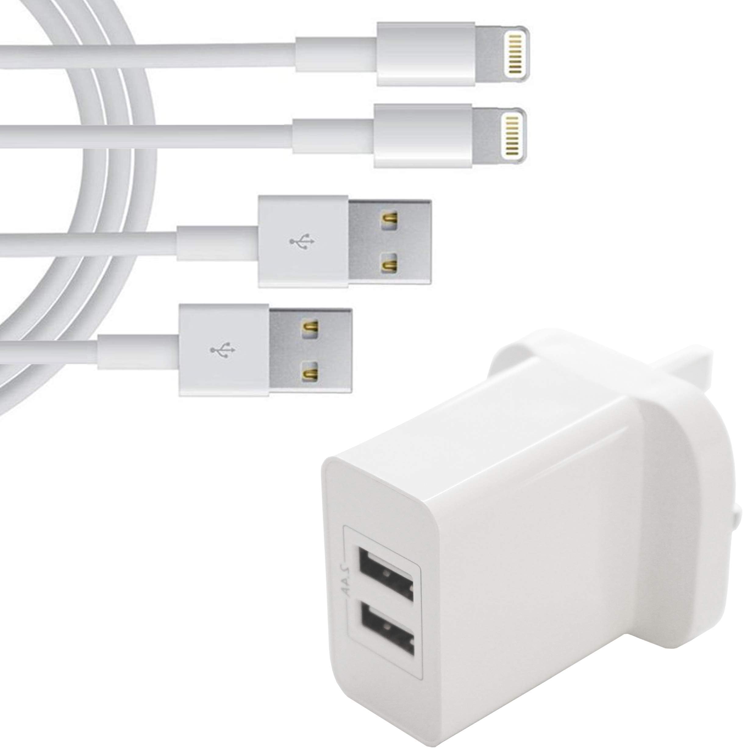 iQualTech Compatible with iPhone Dual Port USB Fast Charger with 2 Cables