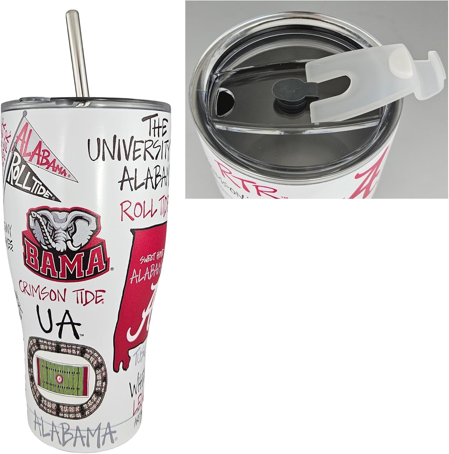 University of Alabama 30oz Stainless Steel 3D Icon Travel Mug– High Performance Double-Walled Thermos w/Convertible Lid & Straw – Insulated Decorative NCAA Beverage Tumbler – For Hot or Cold Drinks