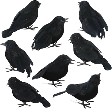 8 Pcs Halloween Crow Decorations, Black Artificial Ravens Props