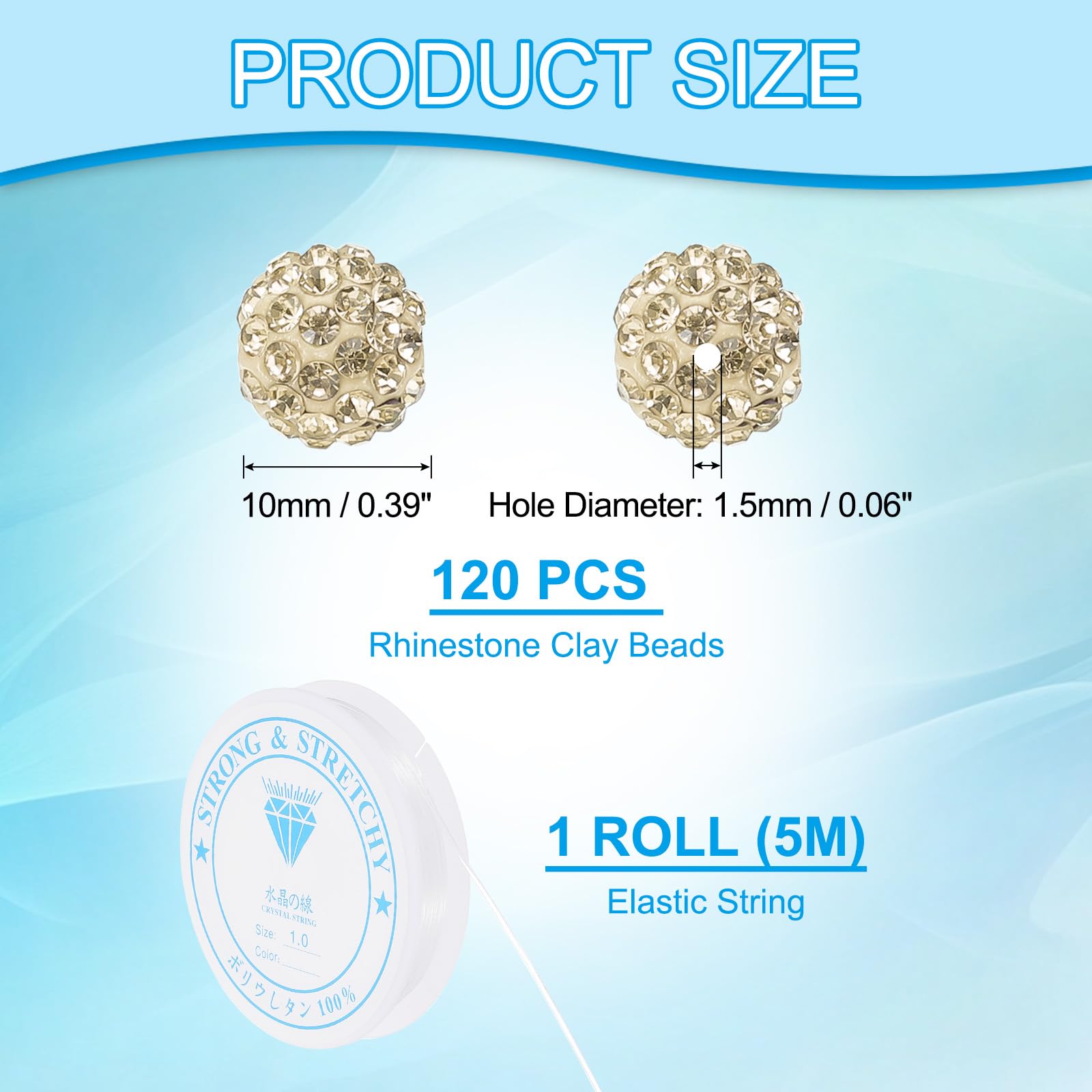 PATIKIL 10mm Rhinestone Clay Beads for Jewelry Making 120 Pack Round Ball Polymer Clay Crystal Charm Beads with Elastic String for Craft Decor Necklace Chain Bracelets DIY Clear Yellow - Image 2