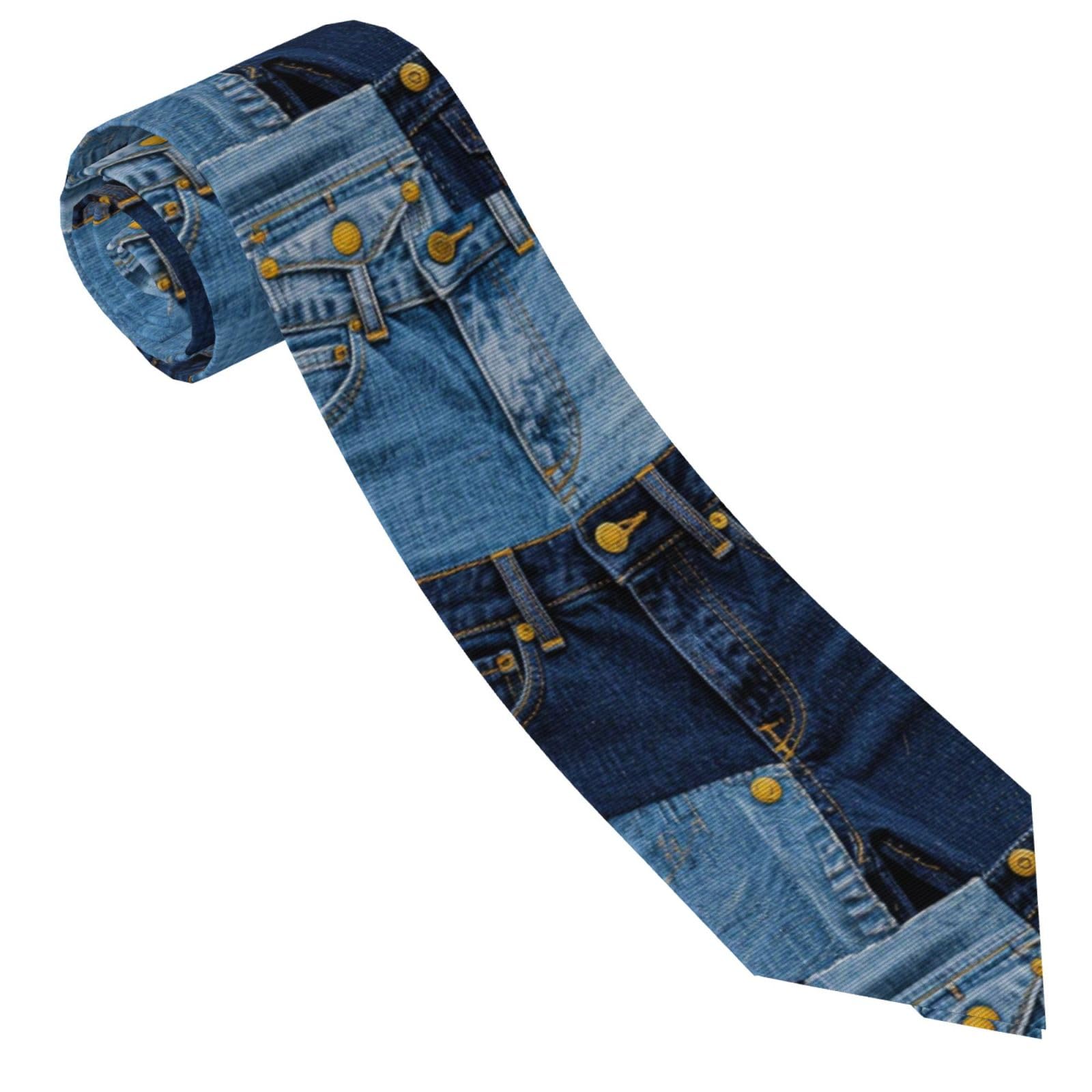 Pengyvv Men's Black Tie Silk Neck Tie Denim Print Novelty Business Neckties Woven Jacquard Skinny Ties For