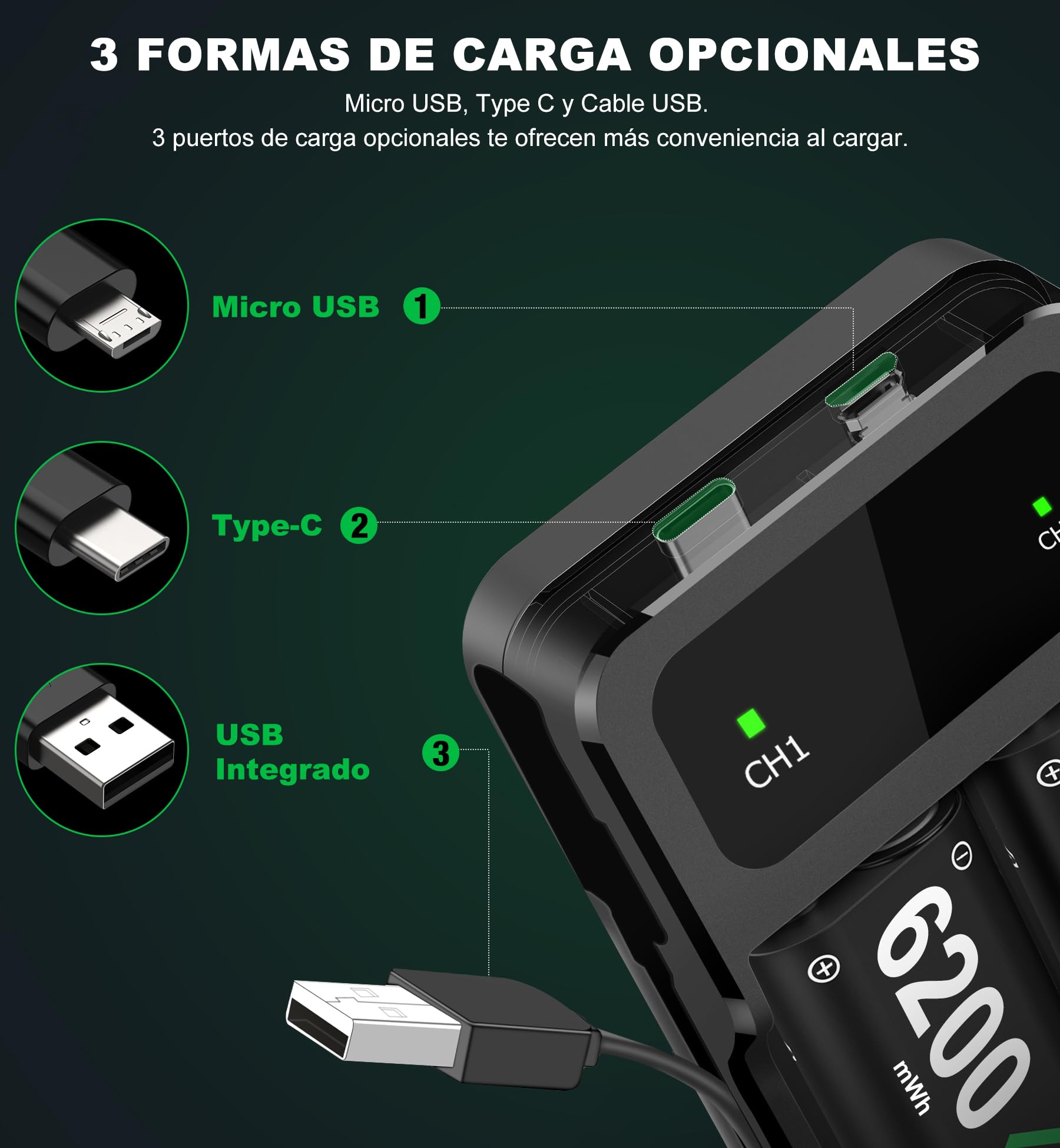 HELLCOOL Bateria para Mando Xbox, 2x6200mWh Pilas Recargables con Cargador Pilas/Cable Carga/Display LED, Compatible Xbox Series X|S/Xbox OneX|S|Elite Controller - 25 Horas de Juego