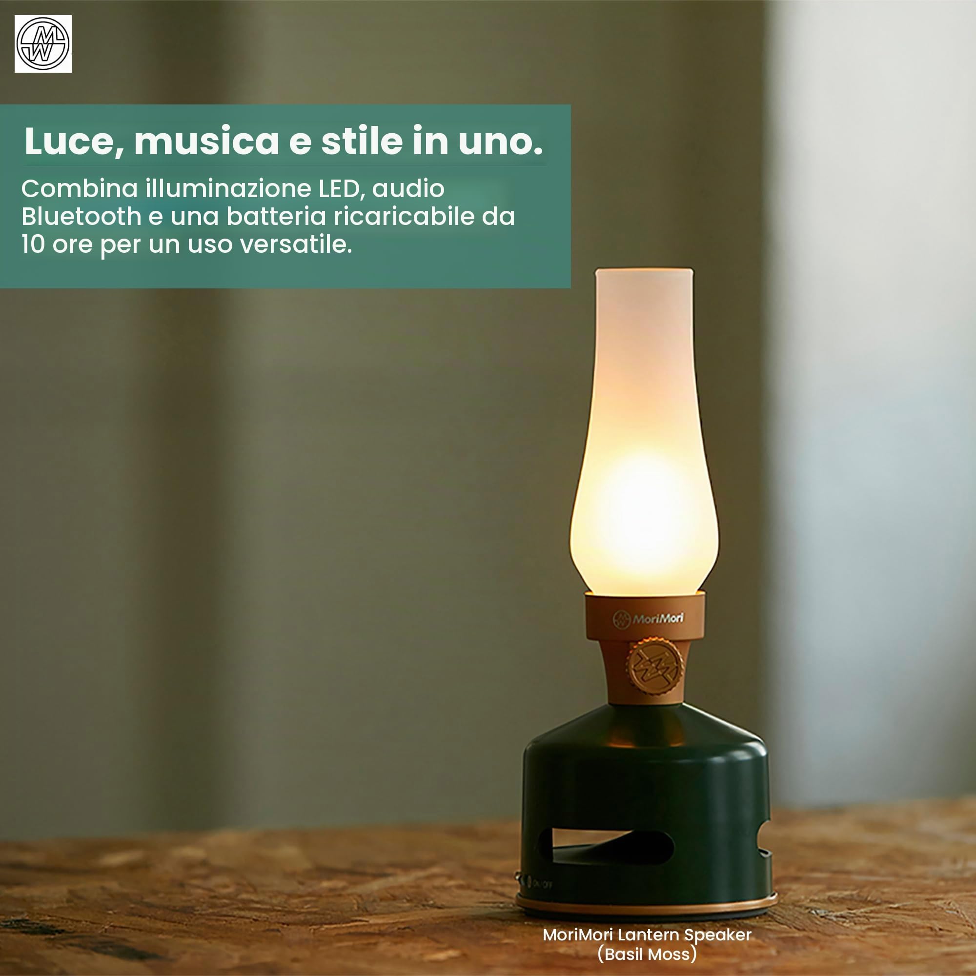 KOOKOO MoriMori Lampada di design con altoparlante (Basil-moos)