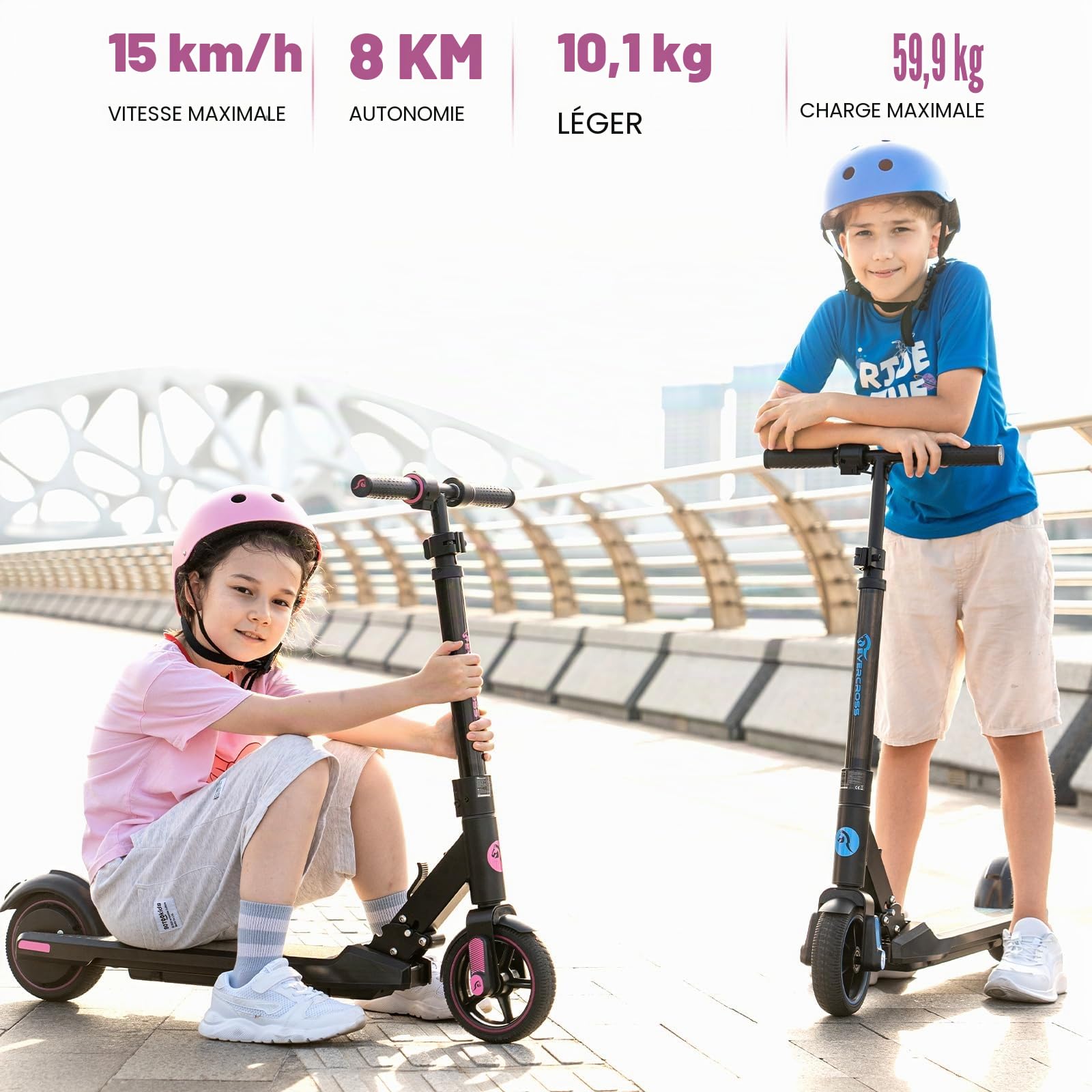 EVERCROSS EV06C Trottinette électrique, 6,5'' Trottinette électrique Pliable pour Enfants 6-12 Ans, Vitesse maximale 15 KM/H, Affichage LED, Lumières LED Colorées, Trottinette Légère pour Enfants