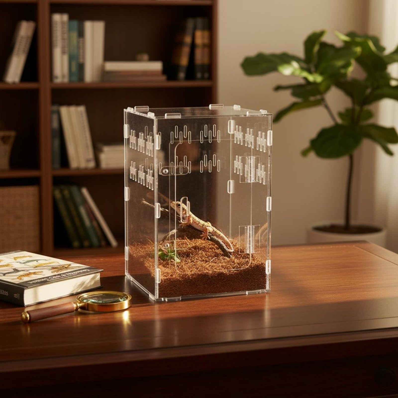 Terrario Acrílico Fácil de Limpiar Terrario Acrílico Ventilado Ligero Recipiente, Grande 31cm X 20cm X 20cm, Puerta Única
