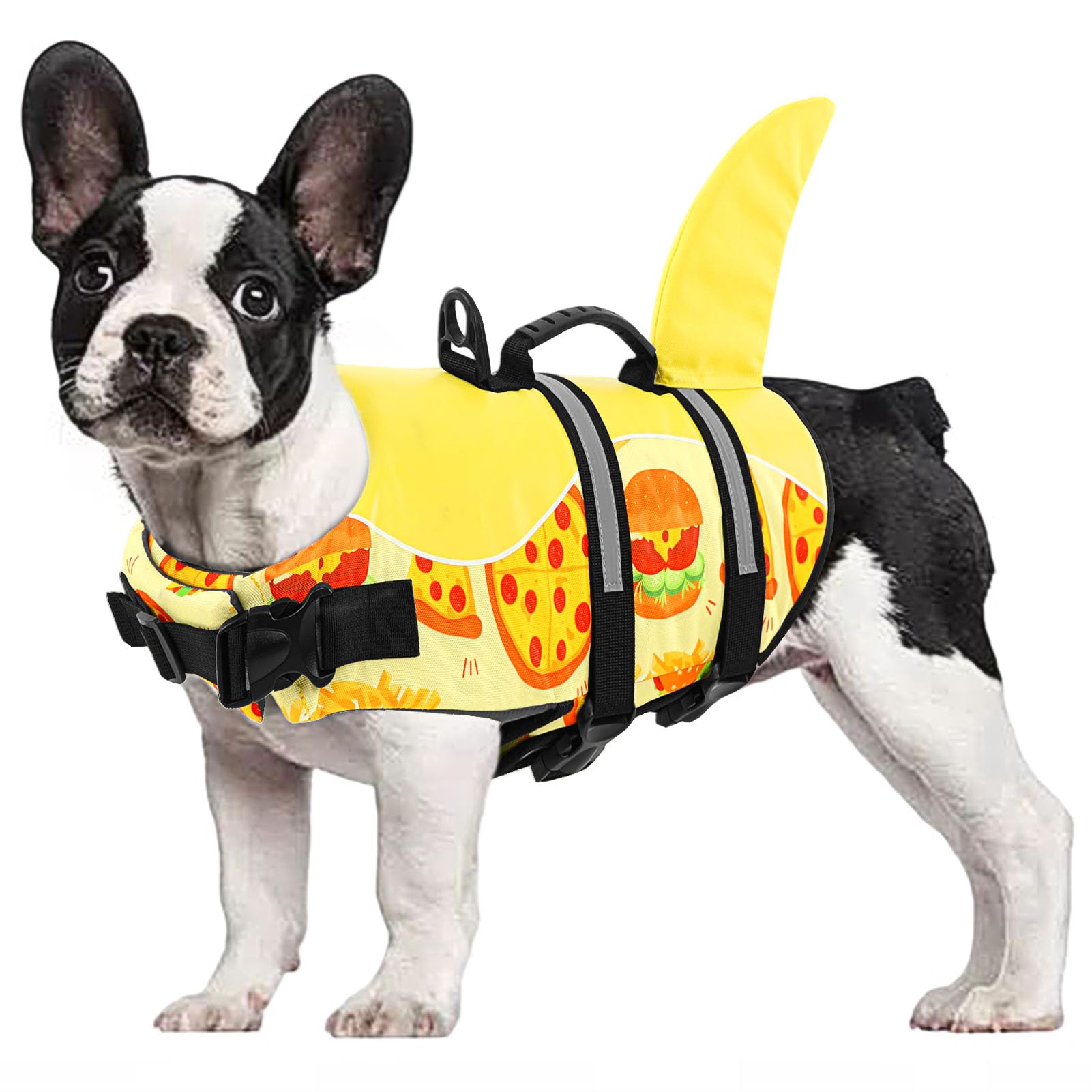CITÉTOILE Salvagente per Cane, Giubbotto Salvagente per Cani, Ripstop Regolabile Squalo Giubbotto di salvataggio, Leggero e Sicuro per Gli Sport Acquatici, hamburger, L