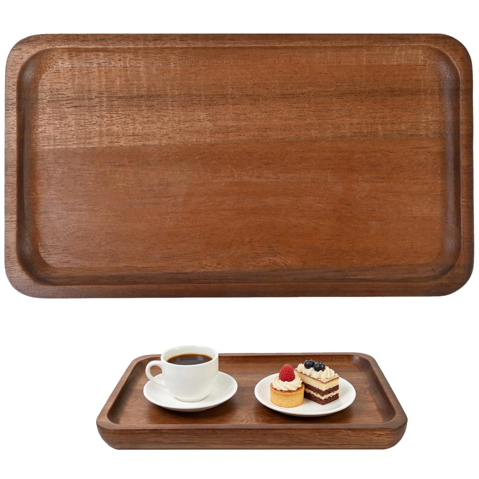 Acacia Wood Tray, 19x10cm Small Wooden Tray for Tea Coffee, Rectangle Serving Platter, Mini Charcuterie Board, Decorative Wooden Serving Board for Kitchen Countertop Display