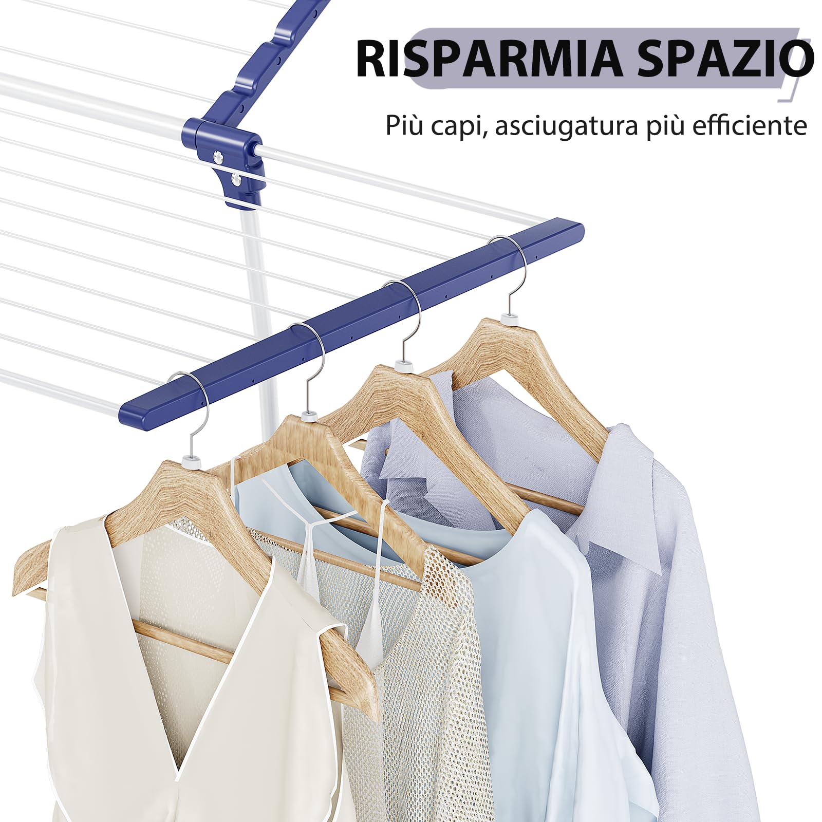 SYKIARIOL Stendibiancheria da Pavimento 22 m XXL - Stendino Salvaspazio - Pieghevole ed Estensibile per Interno/Esterno - Con 10 Clip e Borsa Portatile