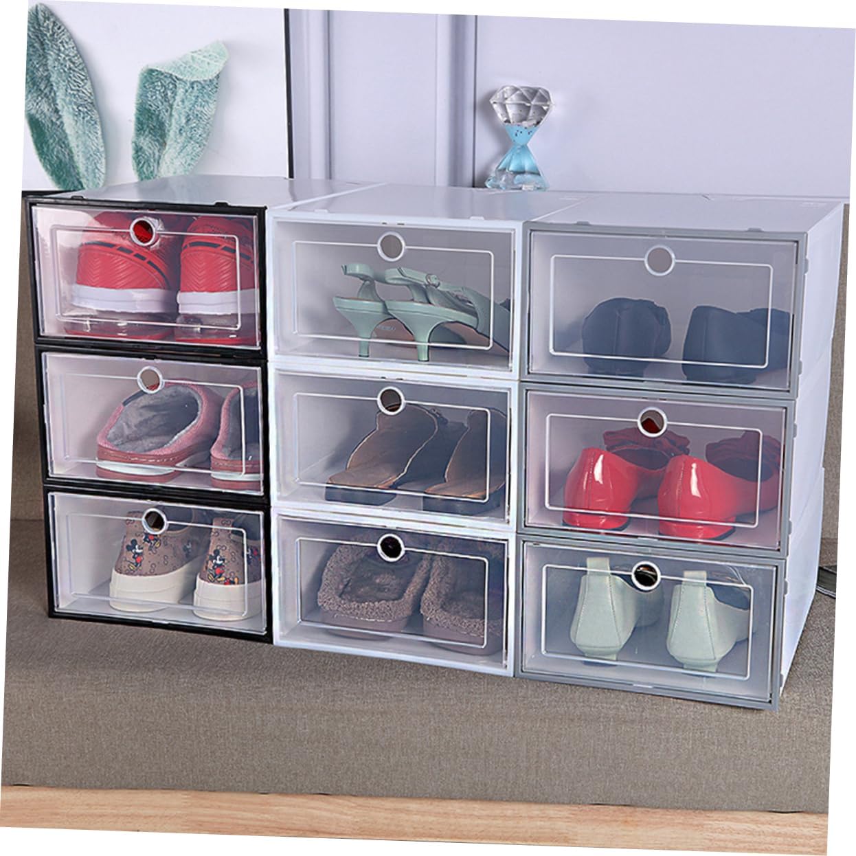 6pcs Transparent Stackable Shoes Box with Drawer Design Space Saving Shoe Organizer for Men