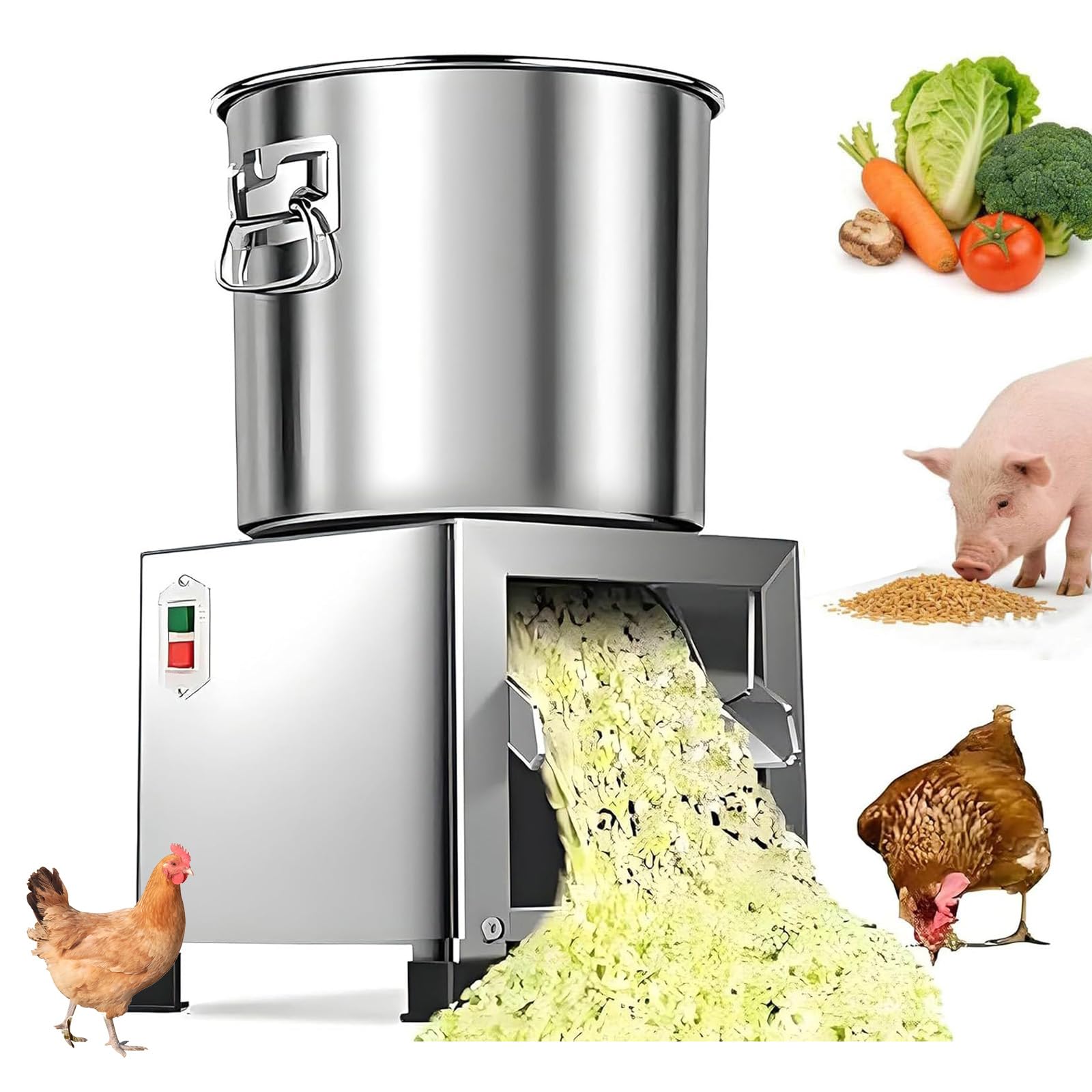 ksxnkhk Poultry Feed Processing Chopper, Stainless Steel Household Breeding Crusher, 50–150Kg/H Output, Large Port for Livestock and Ranch Use 1800W (1800W)