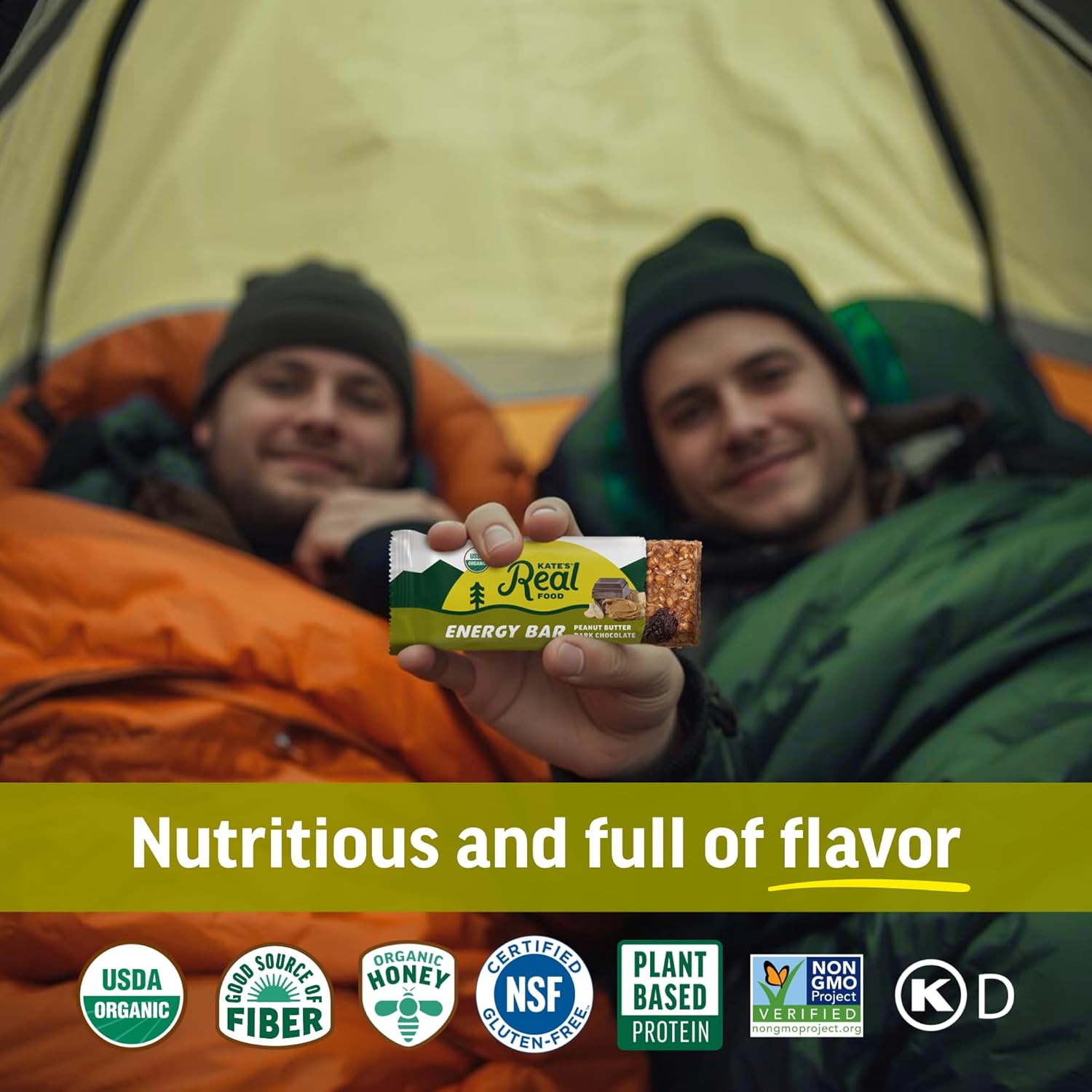 Kate’s Real Food Organic Energy Bars, Non-GMO, All-Natural Ingredients, Gluten-Free and Soy-Free Healthy Snack with Natural Flavors, Peanut Butter and Dark Chocolate (Pack of 12)