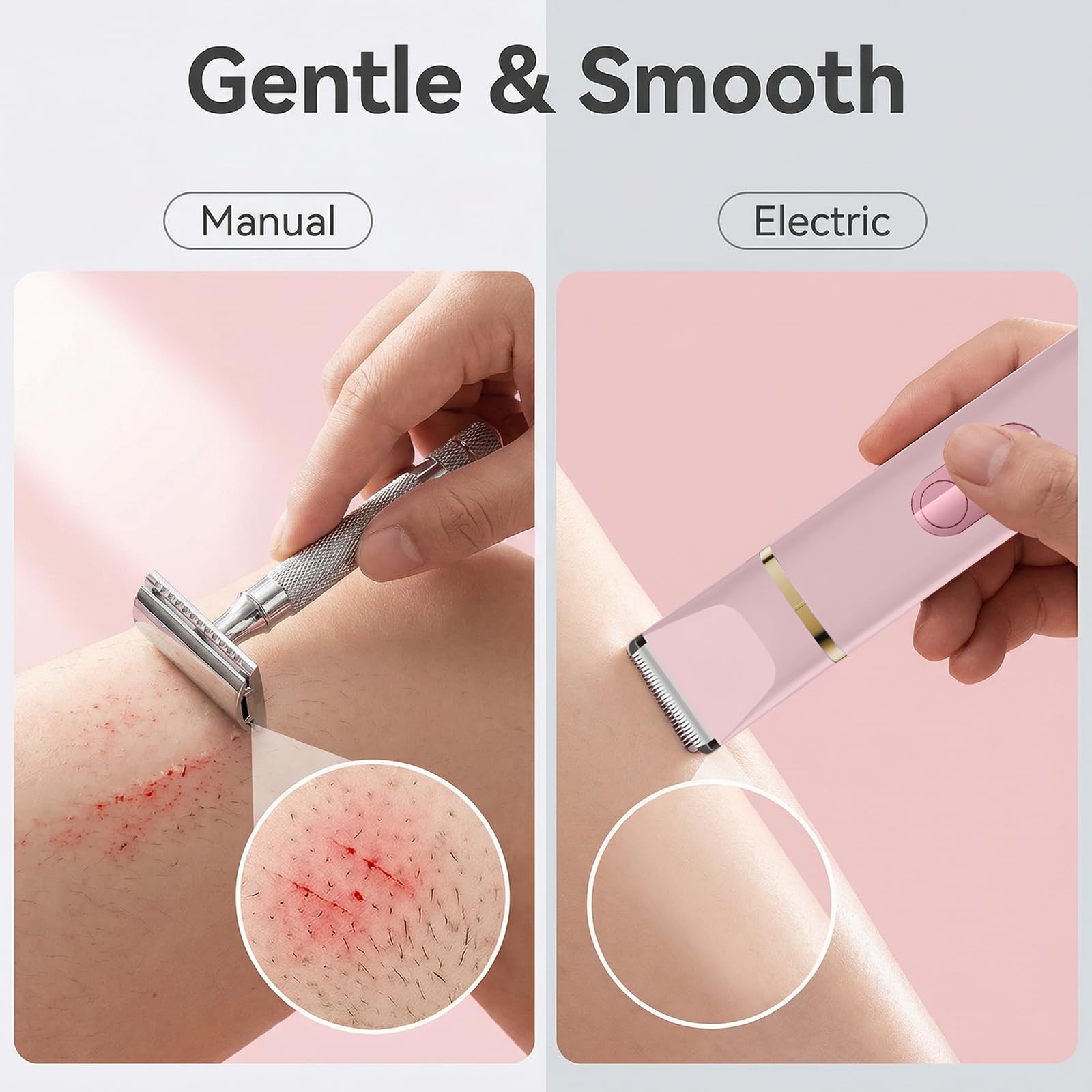 Épilateur Bikini 5-en-1 pour Femmes, Rasoir Électrique Corporel sans Fil Étanche IPX7, 5 Têtes Interchangeables pour Épilation Visage, Jambes et Zone Intime, Lame Céramique, Recharge USB (Rosa)
