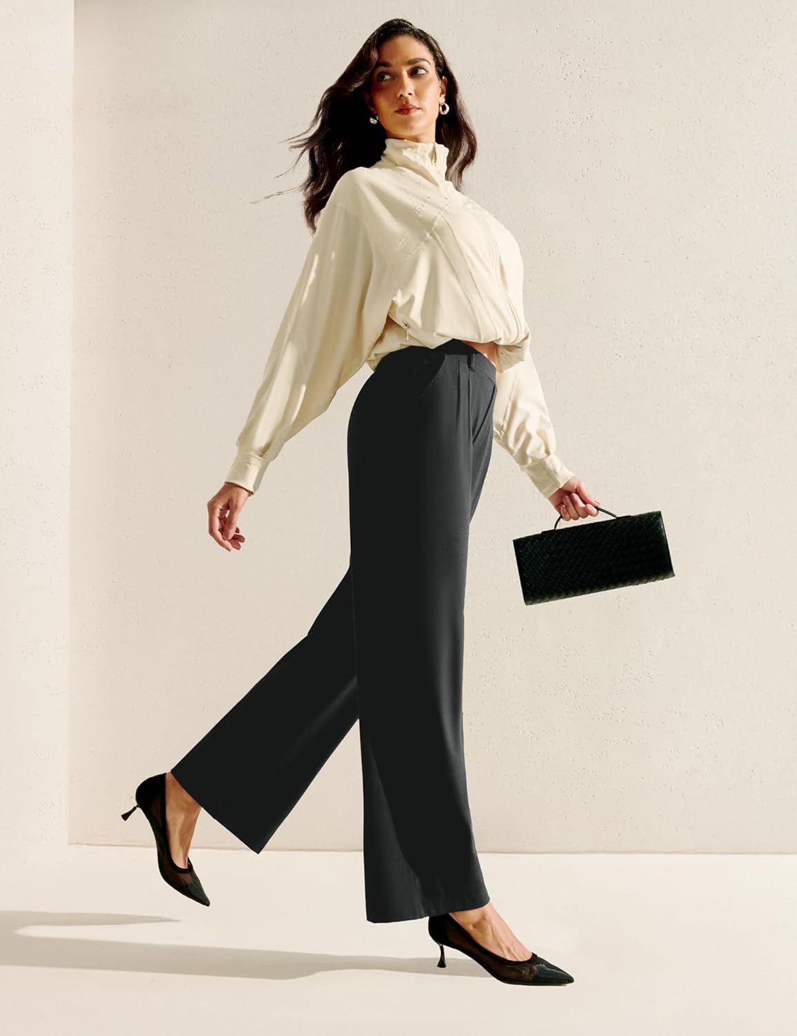 Heathyoga Womens Dress Pants Pull On Wide Leg Stretchy Work Pants Women Business Casual Outfits Slacks for Women Trousers