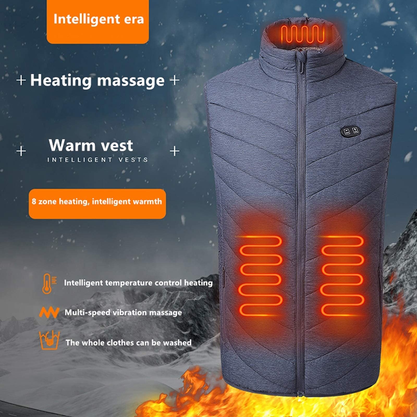 Gilet riscaldato elettrico da uomo, ricarica USB, giacca riscaldante, vita con funzione massaggio (batterie non incluse)