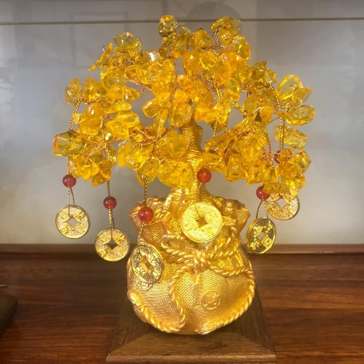 BAEK Crystal Bonsai Citrine Tree Money Tree Feng Shui Decorative Blessing Bag Potted Plant (Golden Yellow)