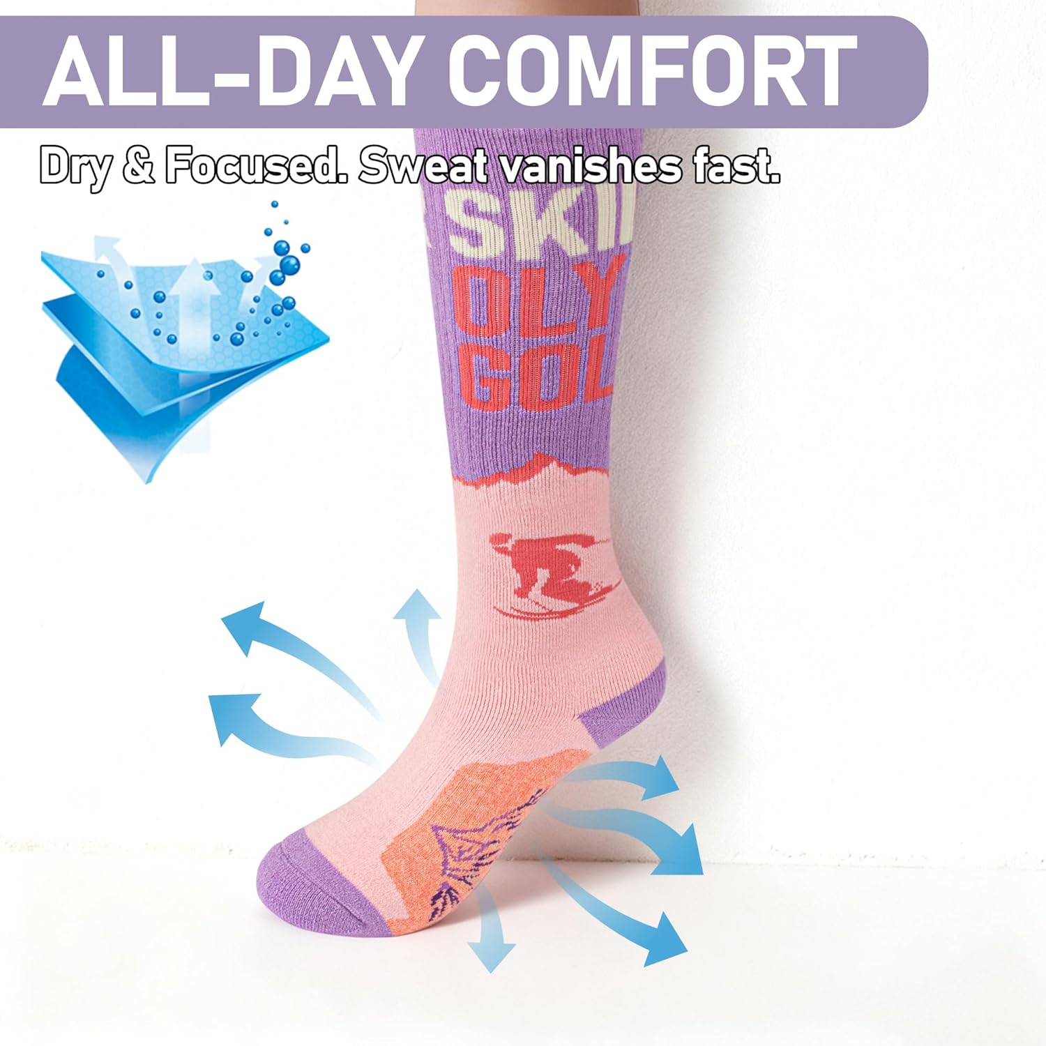 Merino Wool Ski Socks Thermal Knee High Warm Winter Socks Stylish Funny for Skiing Snowboarding Unisex