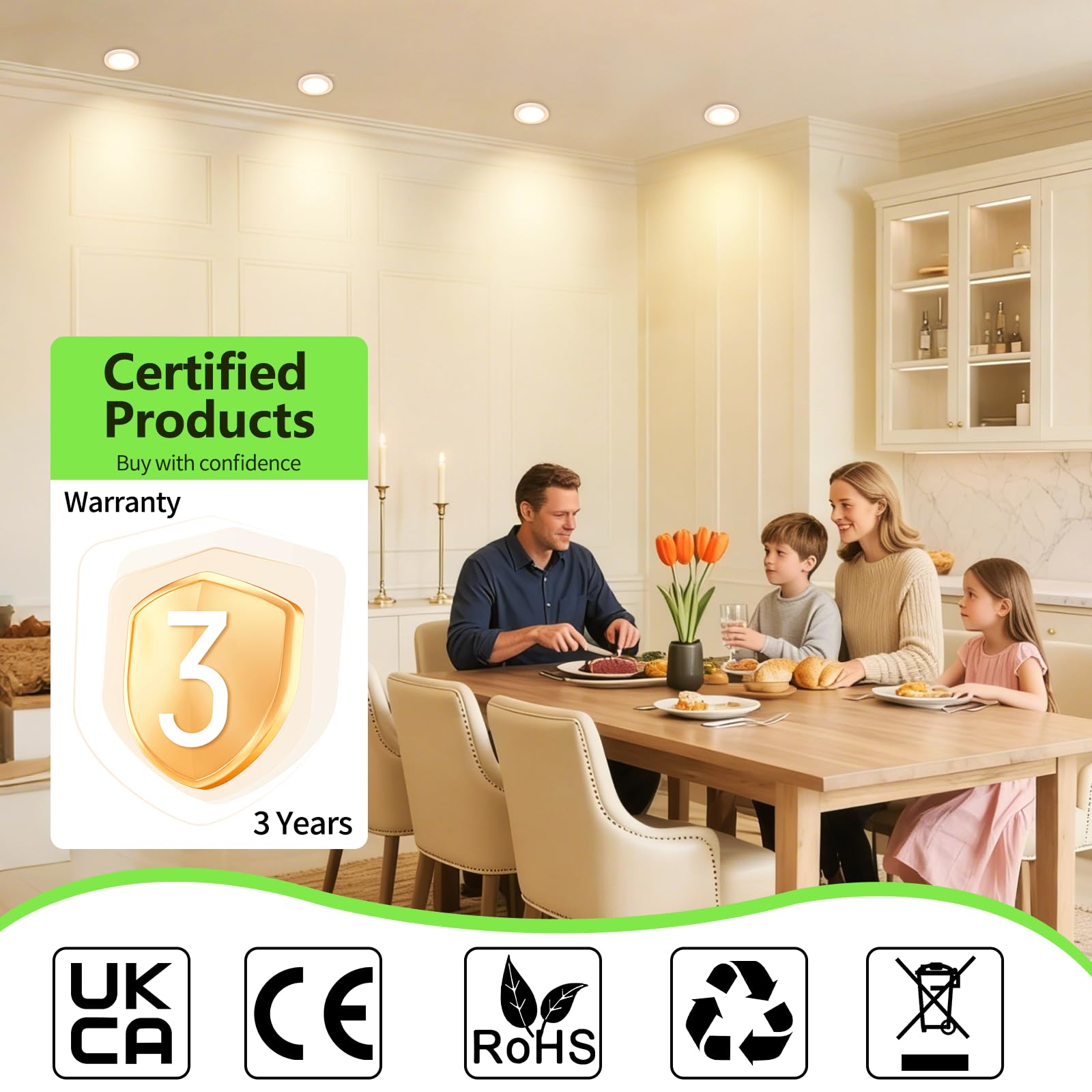 GeyouLux Pack 10 Downlight LED Techo Empotrable, 7W IP44 Ultrafino Spot Encastrable Corte 65-75mm, 2700K/4000K/6500K Focos LED Interior Techo, Blanco Regulable 10-100% Ojos de Buey LED