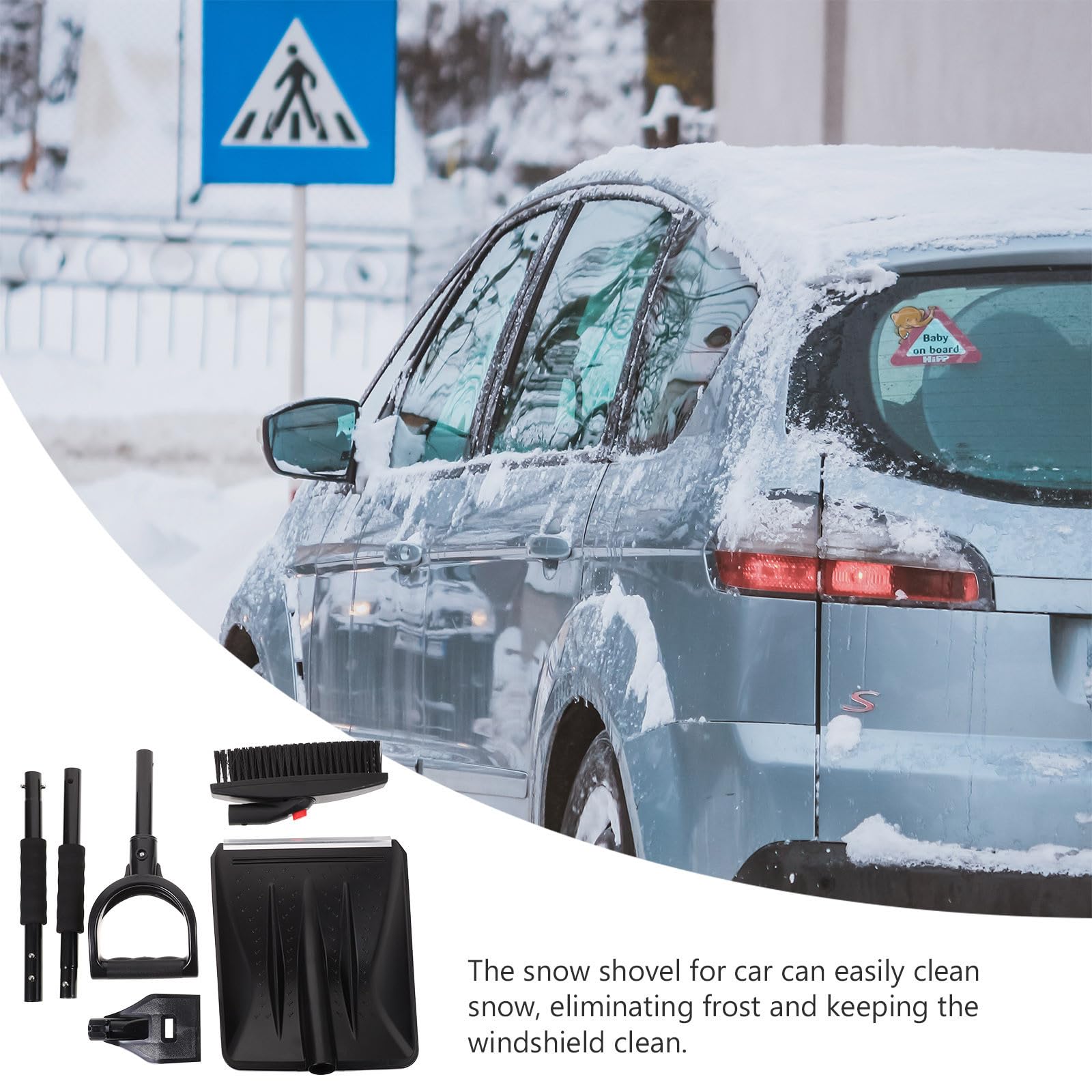 POPETPOP 1 Satz Autoschneeschaufel mit Ergonomischem Griff und Edelstahlklinge Leichter Schneeschieber für Windschutzscheibe und Einfahrt im Winter Robust und Vielseitig
