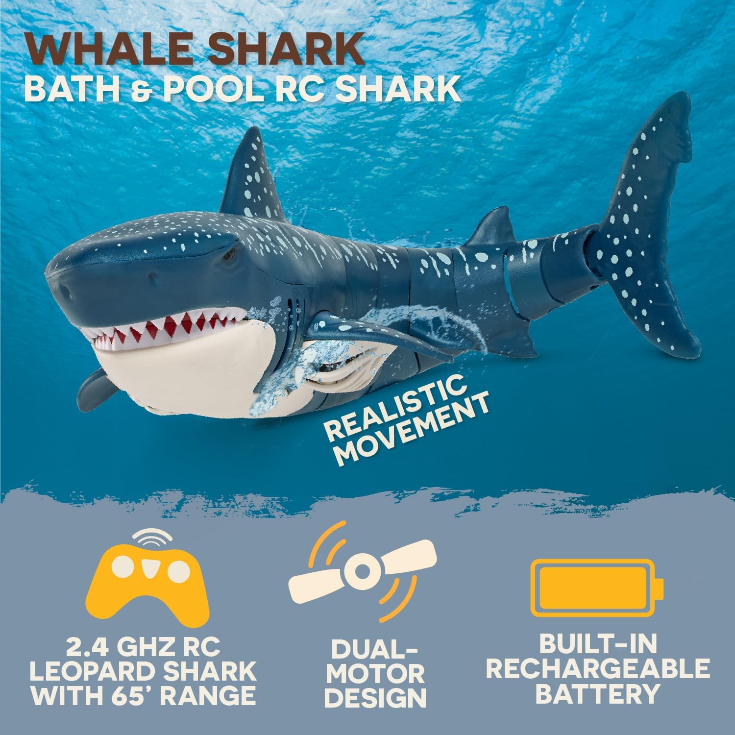 Terra by Battat - Remote Control Shark – Realistic Moving RC Shark Toy for Water Play & Swimming Pools – Fun RC Pool Ocean Lake Toys for Kids – Battery-Operated Floating Toy - 3 Years +