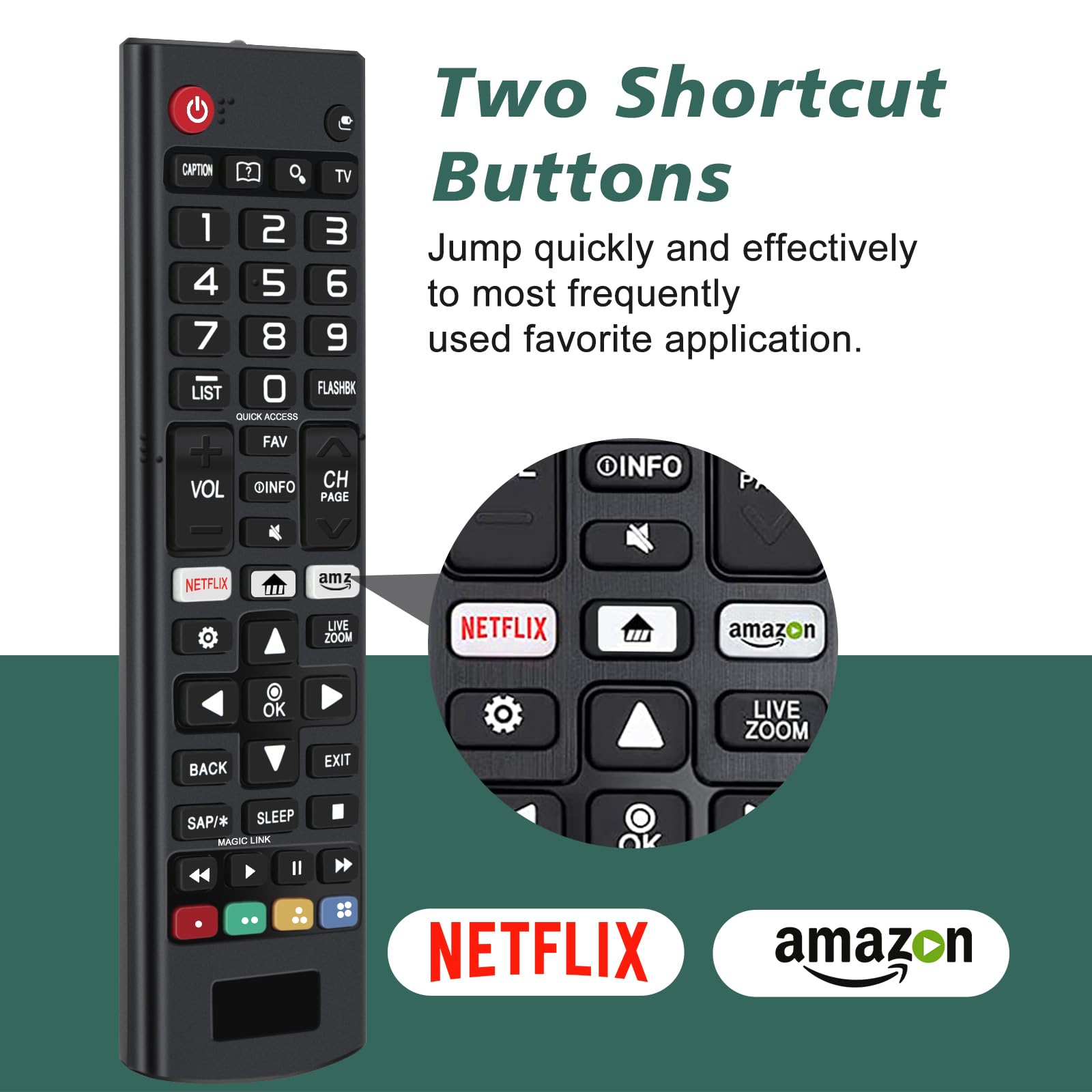 Telecomando Universale TV per LG, Con Netflix & Amazon Streaming Buttons,Compatibile Con LG 3D 4K LED LCD HDTV-Nessuna Configurazione Necessaria