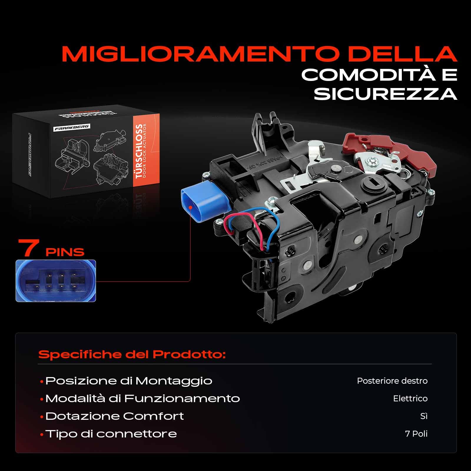 Frankberg Serratura porta serratura auto Posteriore destro Compatibile con Golf V 1K1 Golf Plus 521 5M1 Golf VI Variante AJ5 T.o.u.r.a.n 1T3 T.o.u.r.a.n 1T1 1T2 Replace# 7L0839016A