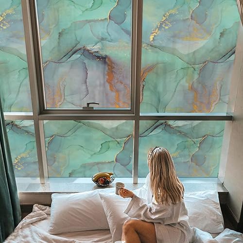 Miniatura 5 de DKTIE Película de privacidad para ventana con diseño de mármol con herramientas de instalación, adherencia estática sin pegamento para ventana,