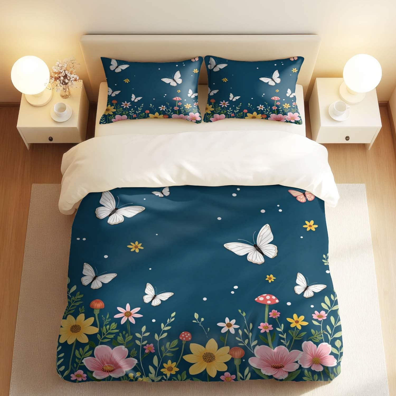Parure de lit nature rêveuse bleu marine, le cadeau idéal pour famille et amis
