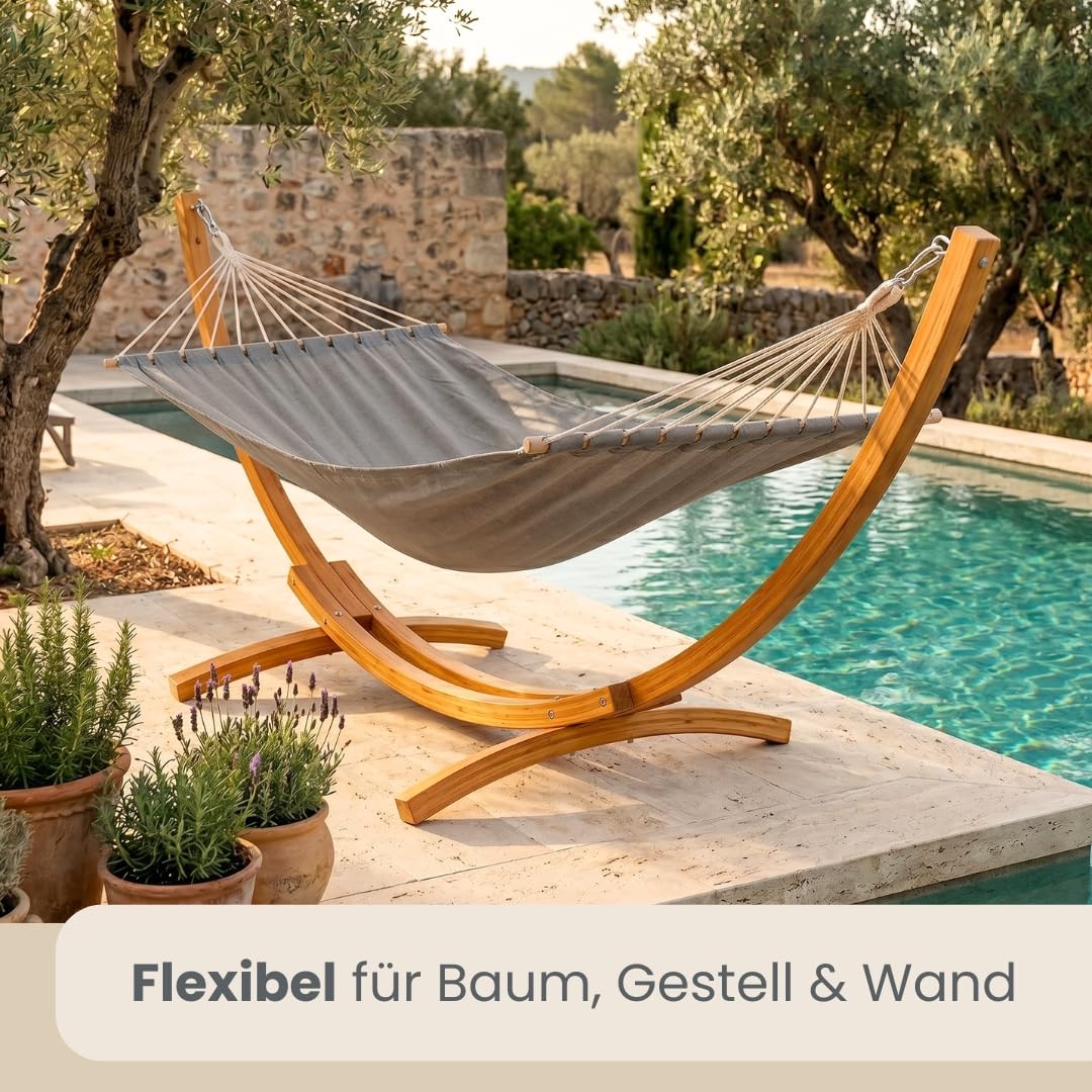 AMANKA XXL Stabhängematte 200x120 cm Grau - Doppelhängematte für 2 Personen - Große Hängematte mit Spreizstab Outdoor & Indoor - Balkon Garten Terrasse Camping - Reise Hängeliege aus 100% Baumwolle